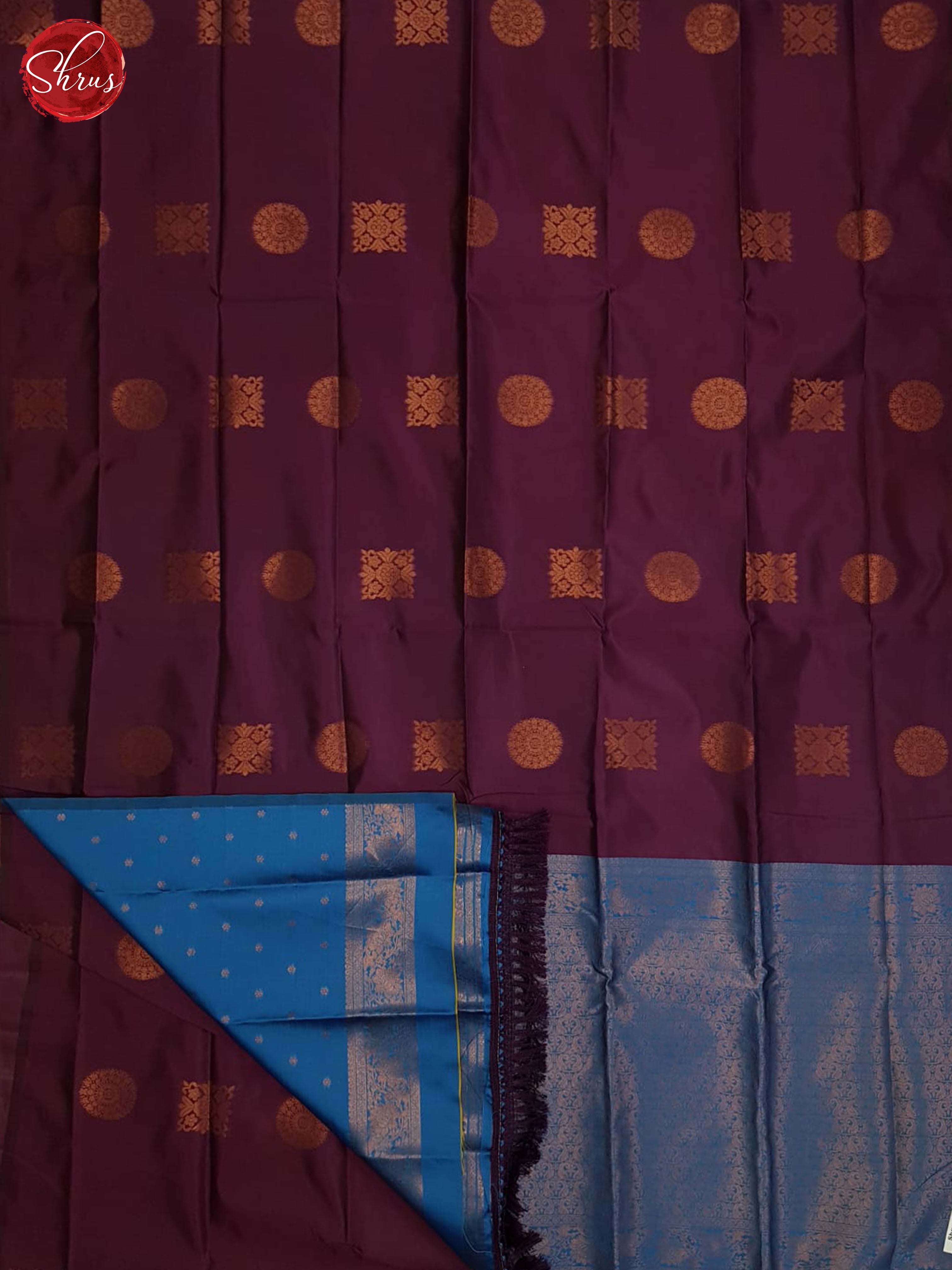 Wine And Blue-Semi soft silk saree - Shop on ShrusEternity.com