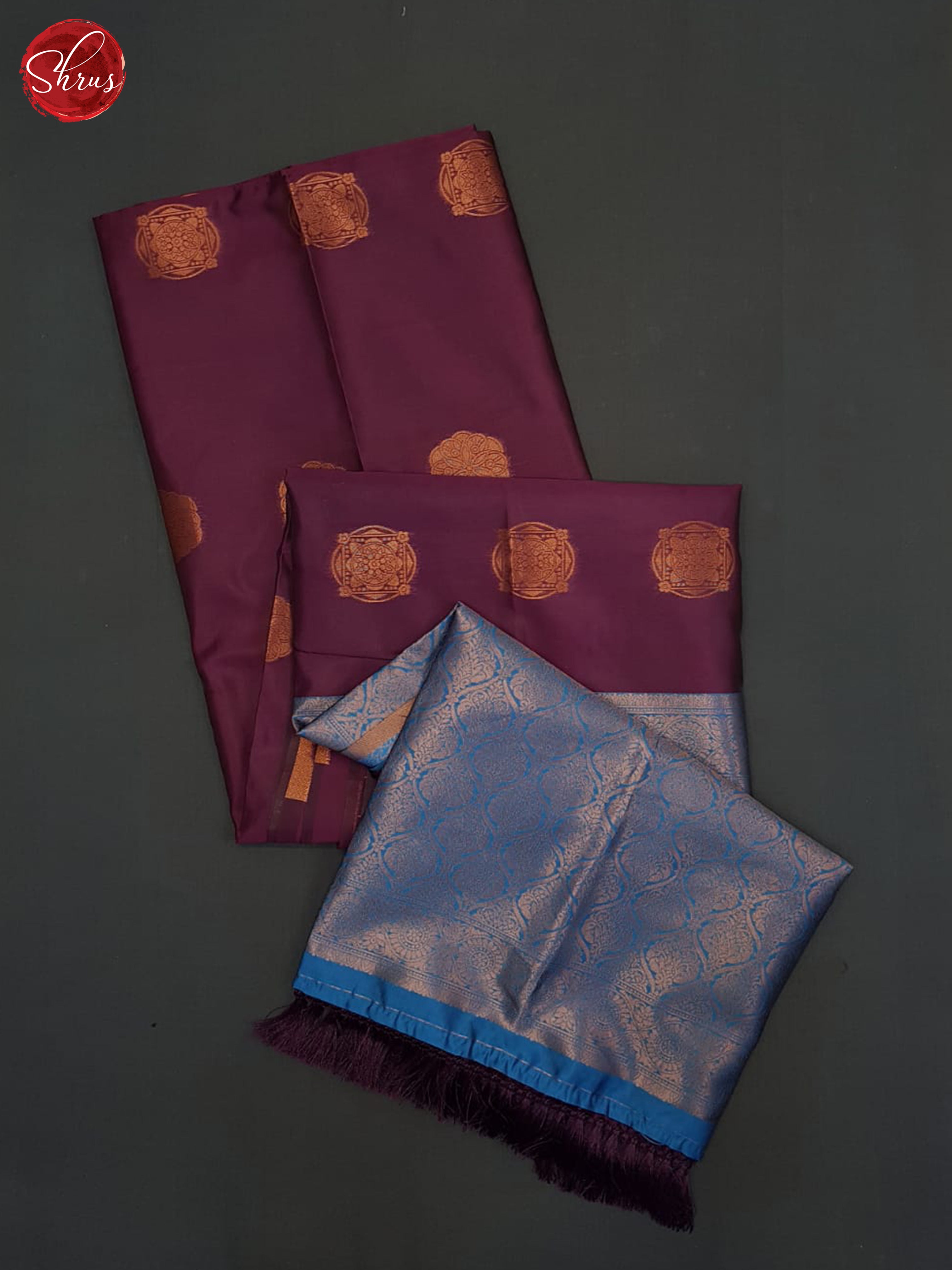 Wine And Blue-Semi soft silk saree - Shop on ShrusEternity.com