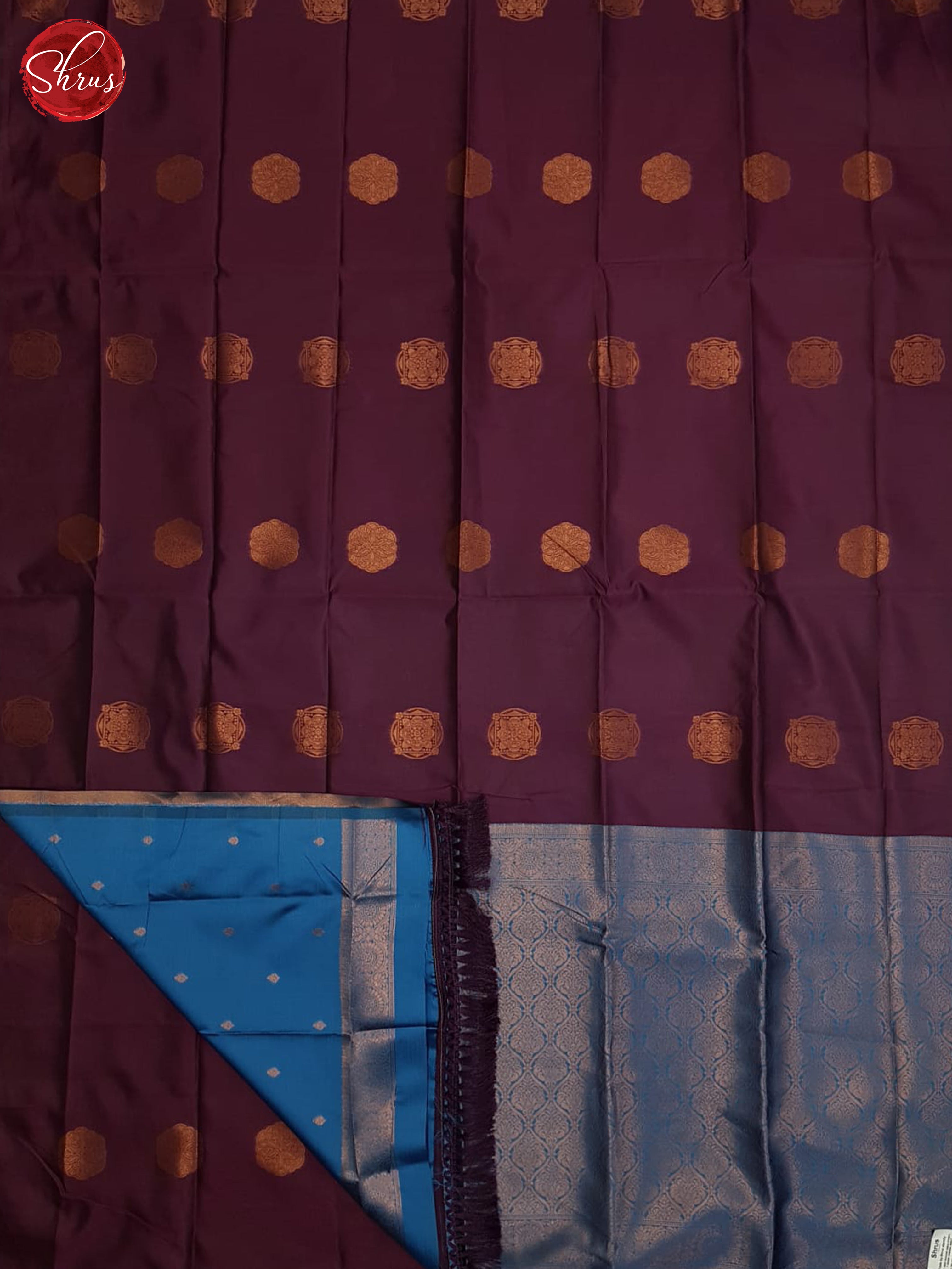 Wine And Blue-Semi soft silk saree - Shop on ShrusEternity.com