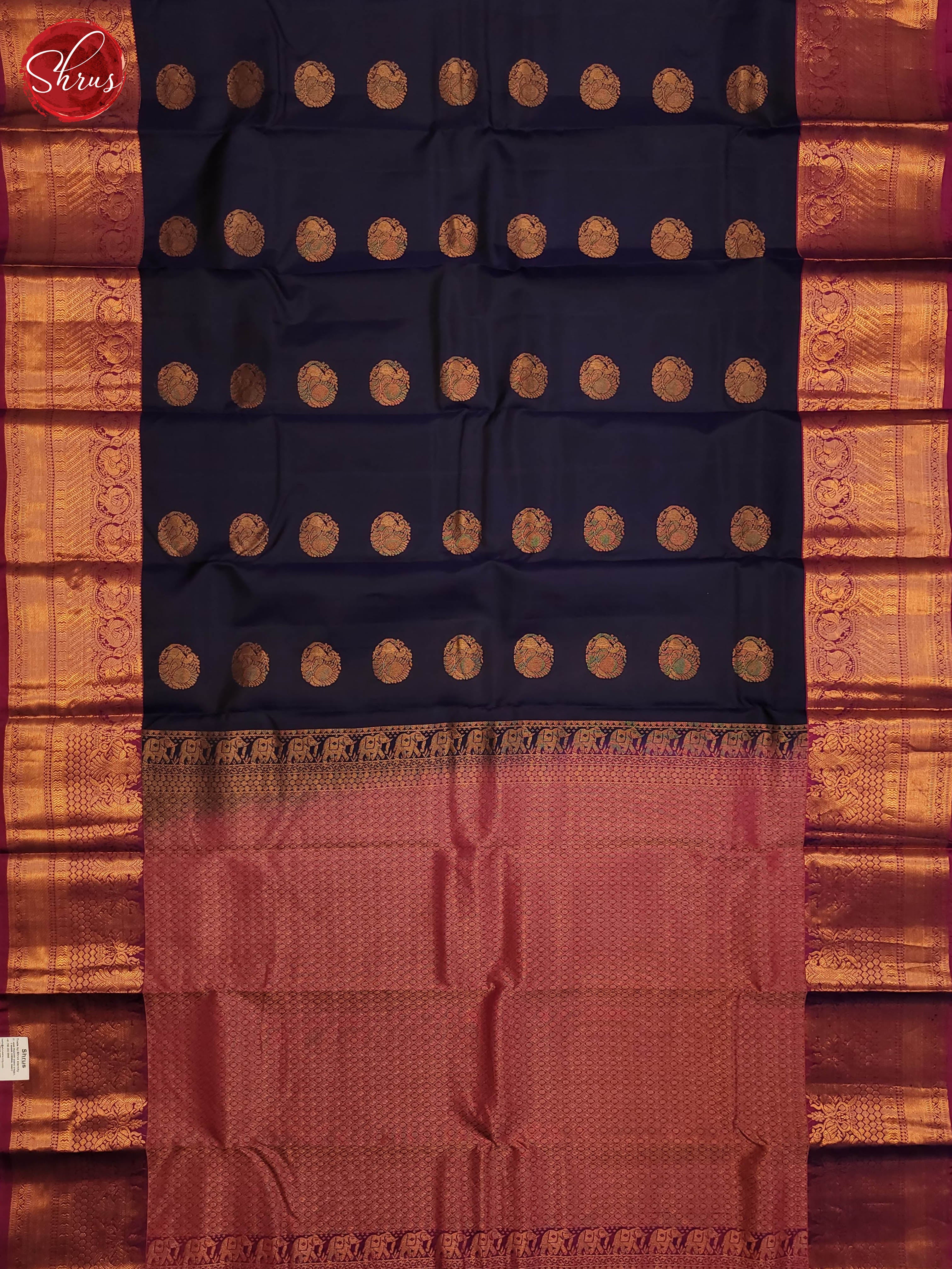 Navy Blue and pink-Kanchipuram Silk Saree - Shop on ShrusEternity.com