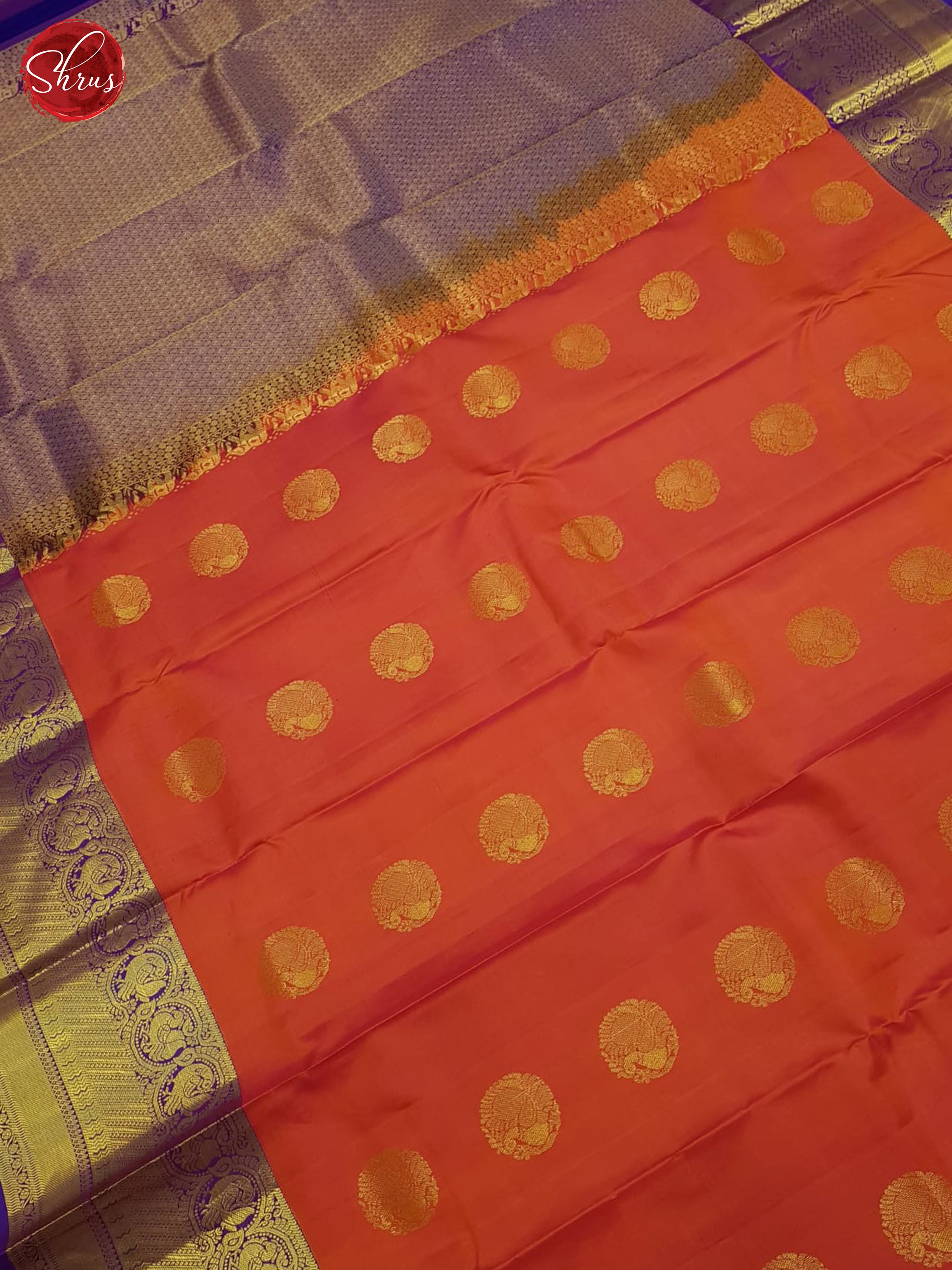 Orange And Purple-Kanchipiram Silk saree - Shop on ShrusEternity.com