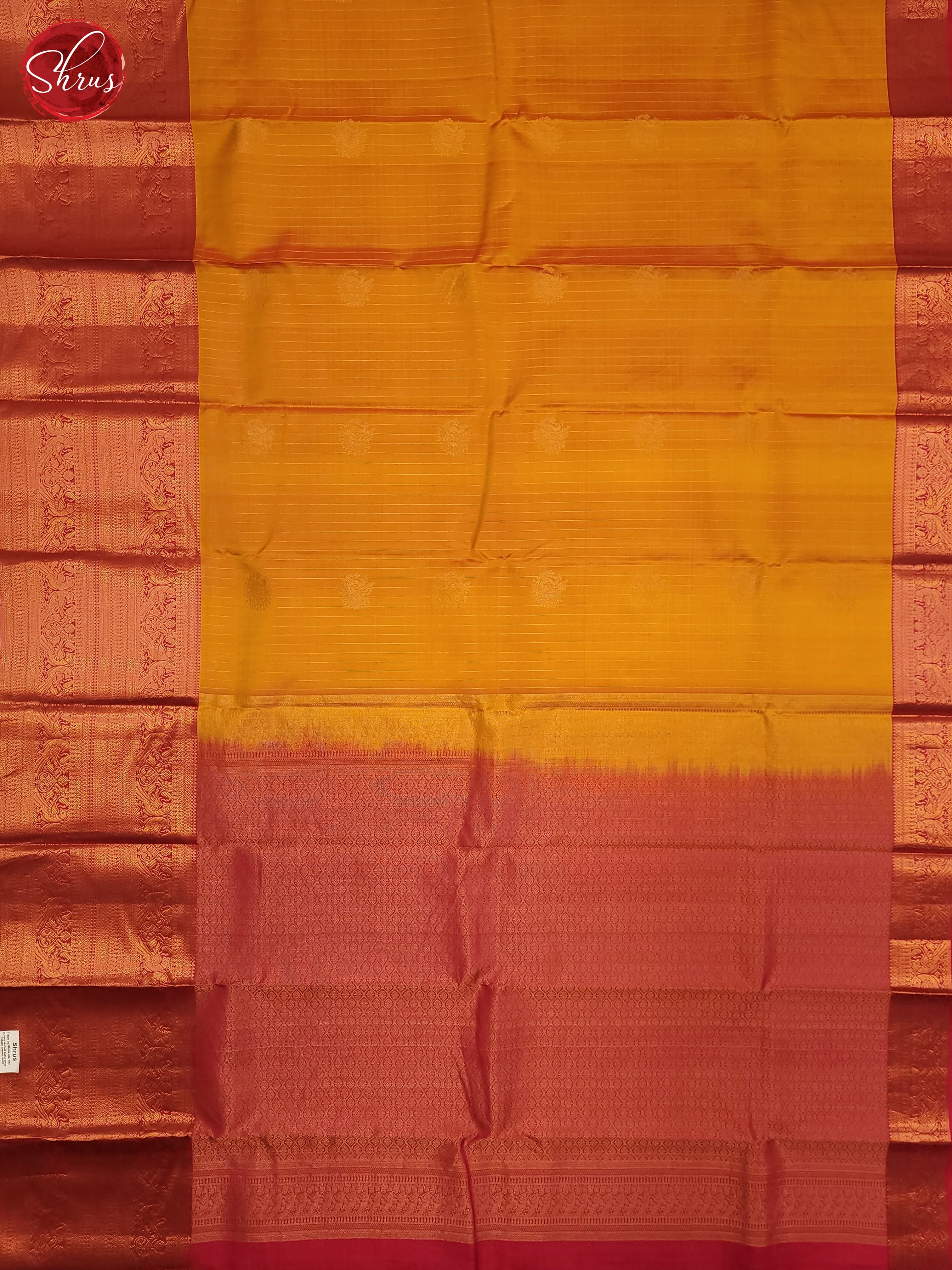 Mustard and pink-Kanchipuram Silk saree - Shop on ShrusEternity.com