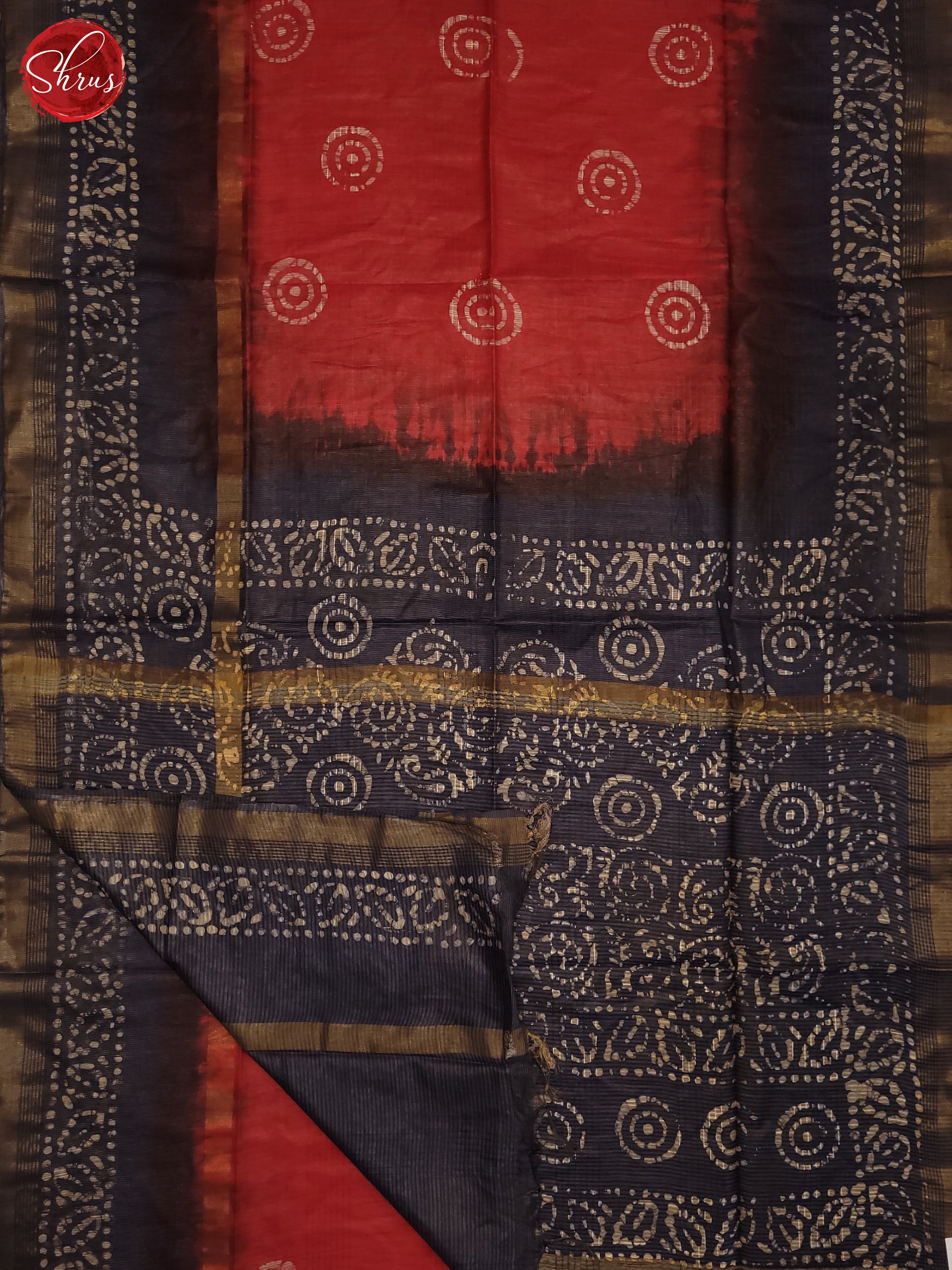 Red & Bluish Grey - Bhatik Saree - Shop on ShrusEternity.com