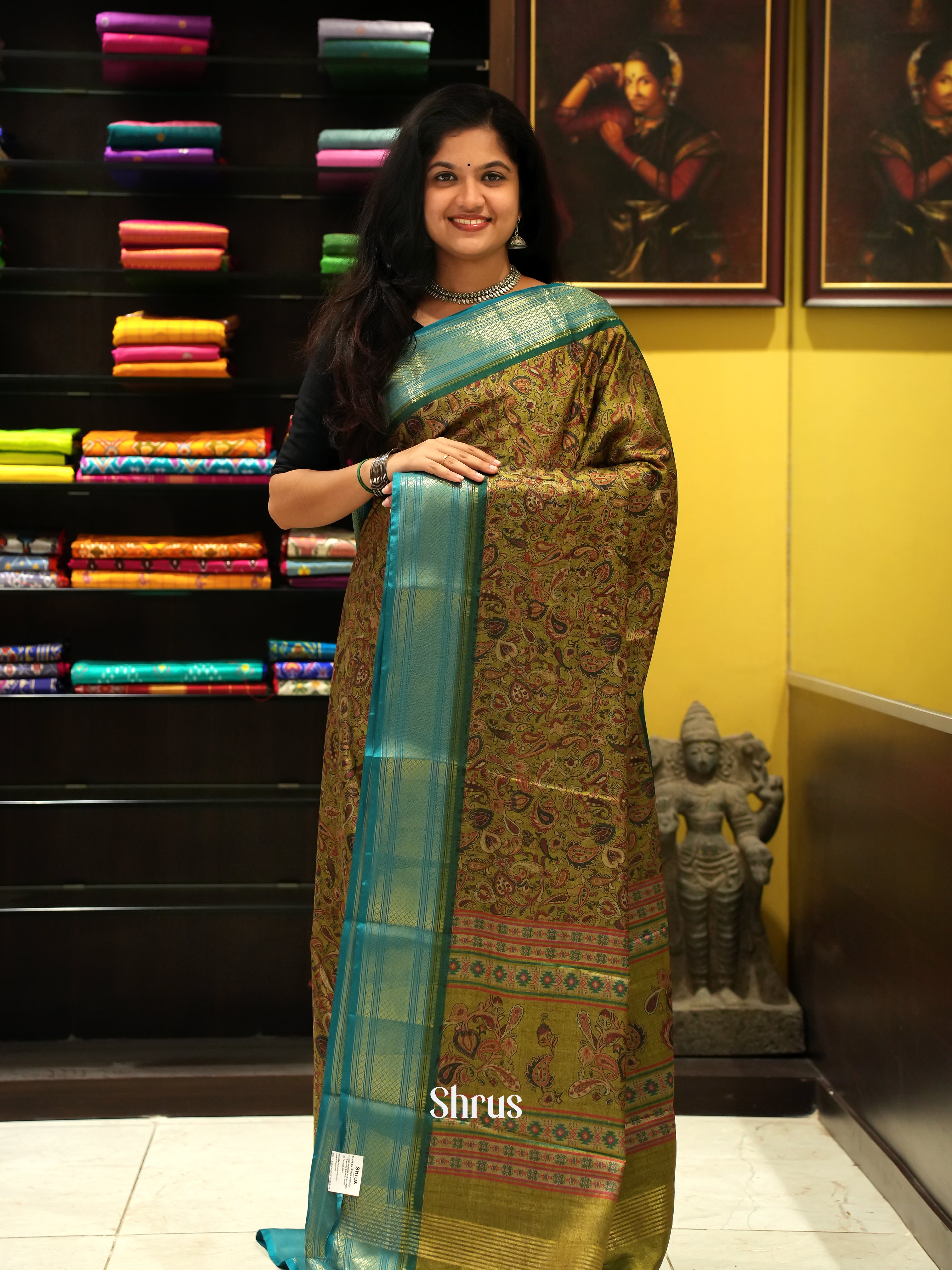 Green  & Blue  - Semi Crepe Saree