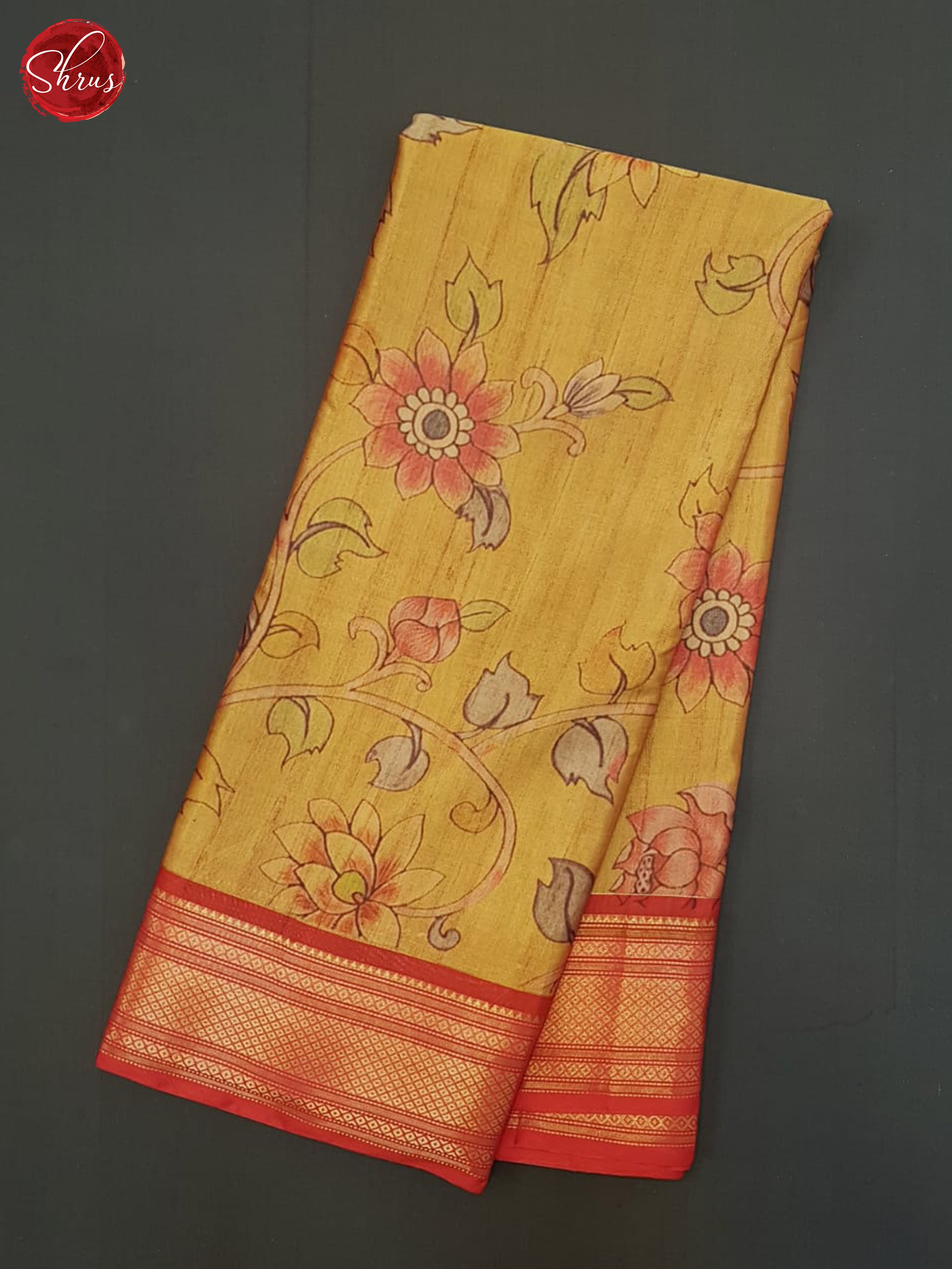 Mustard & Red- Semi Crepe Saree - Shop on ShrusEternity.com