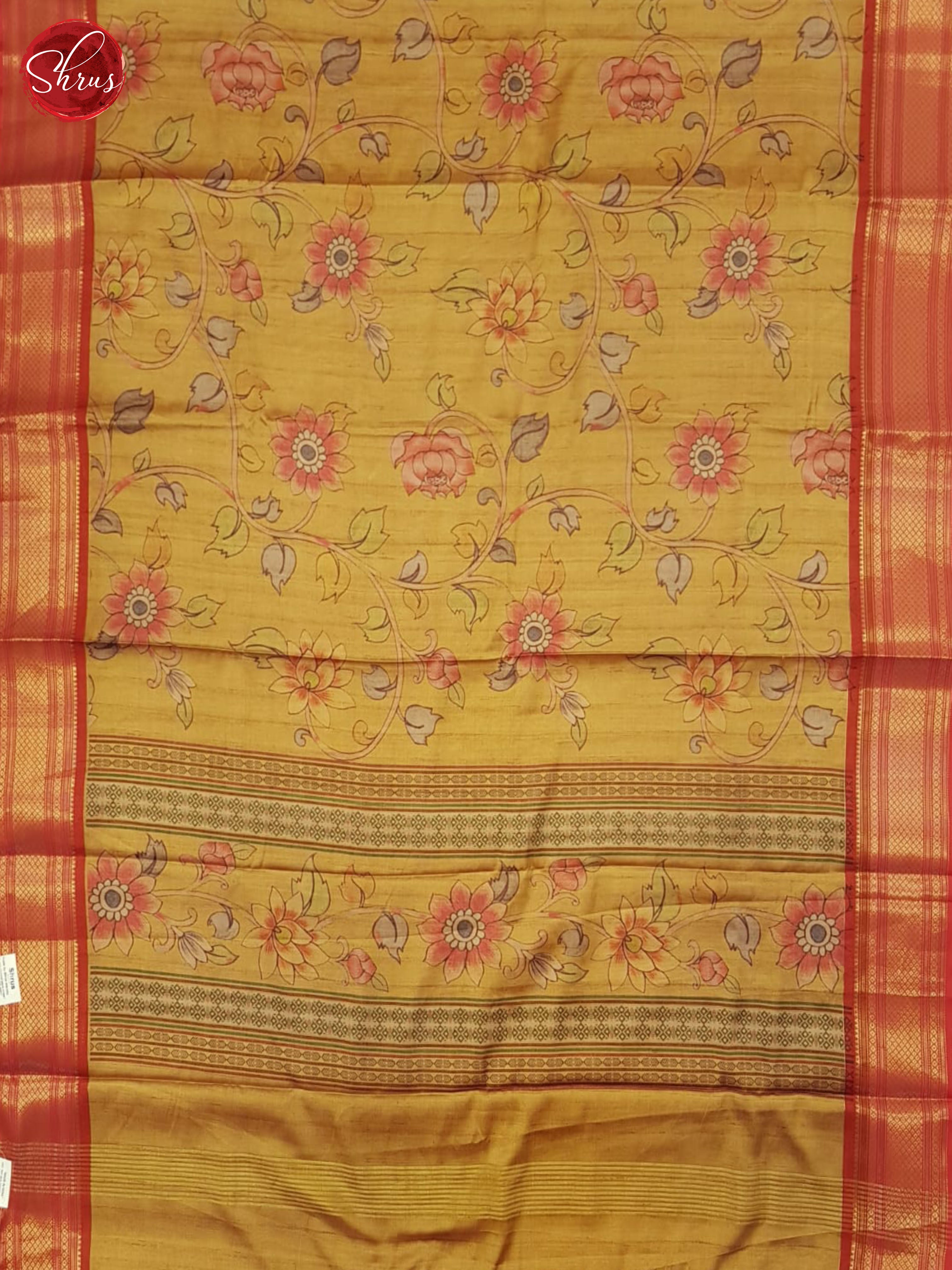 Mustard & Red- Semi Crepe Saree - Shop on ShrusEternity.com