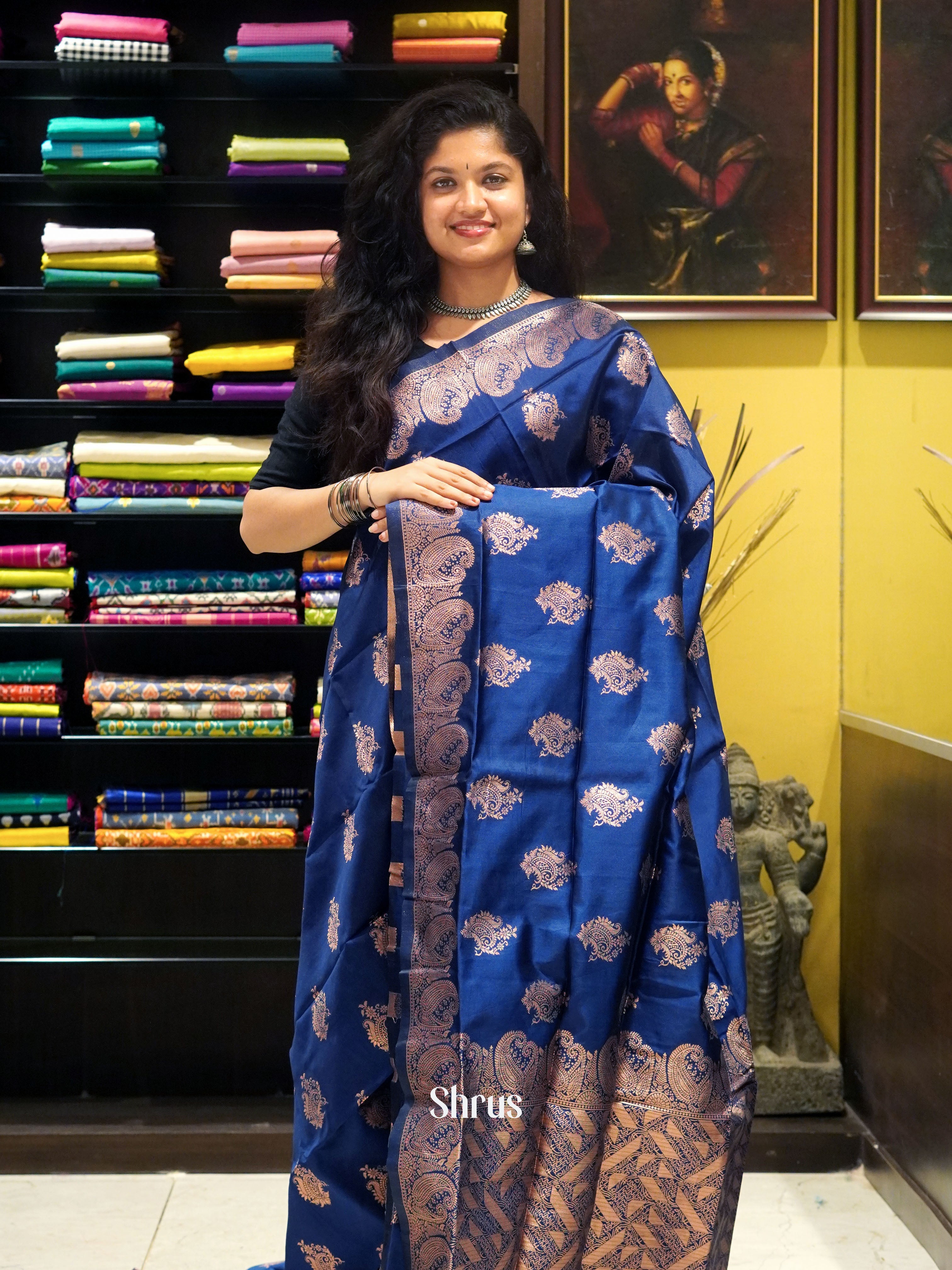 Blue(Single Tone) -Semi Soft silk Saree