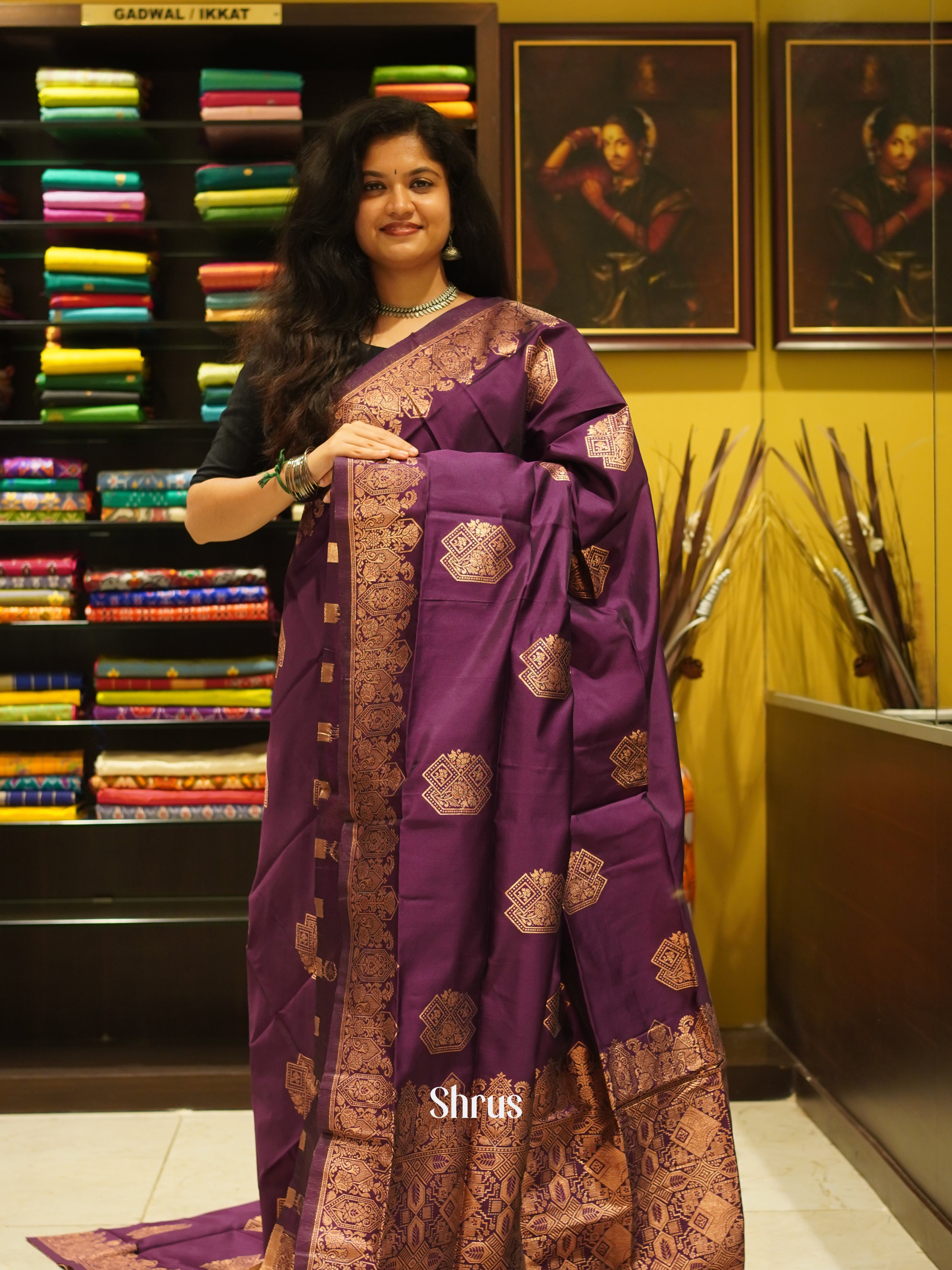 Wine(Single tone)-Semi soft silk saree