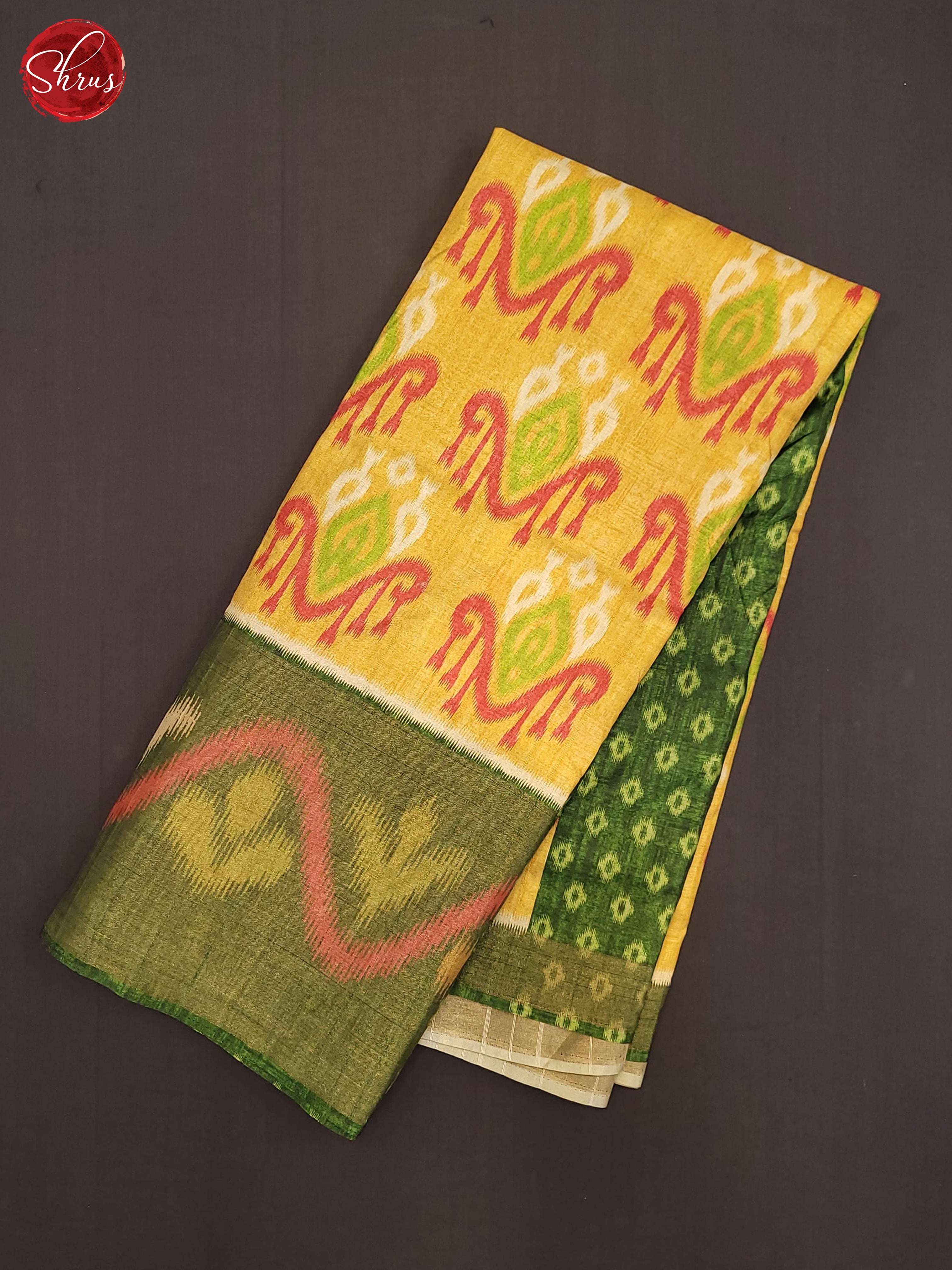 Yellow  & Green- Semi Pochampally Saree - Shop on ShrusEternity.com