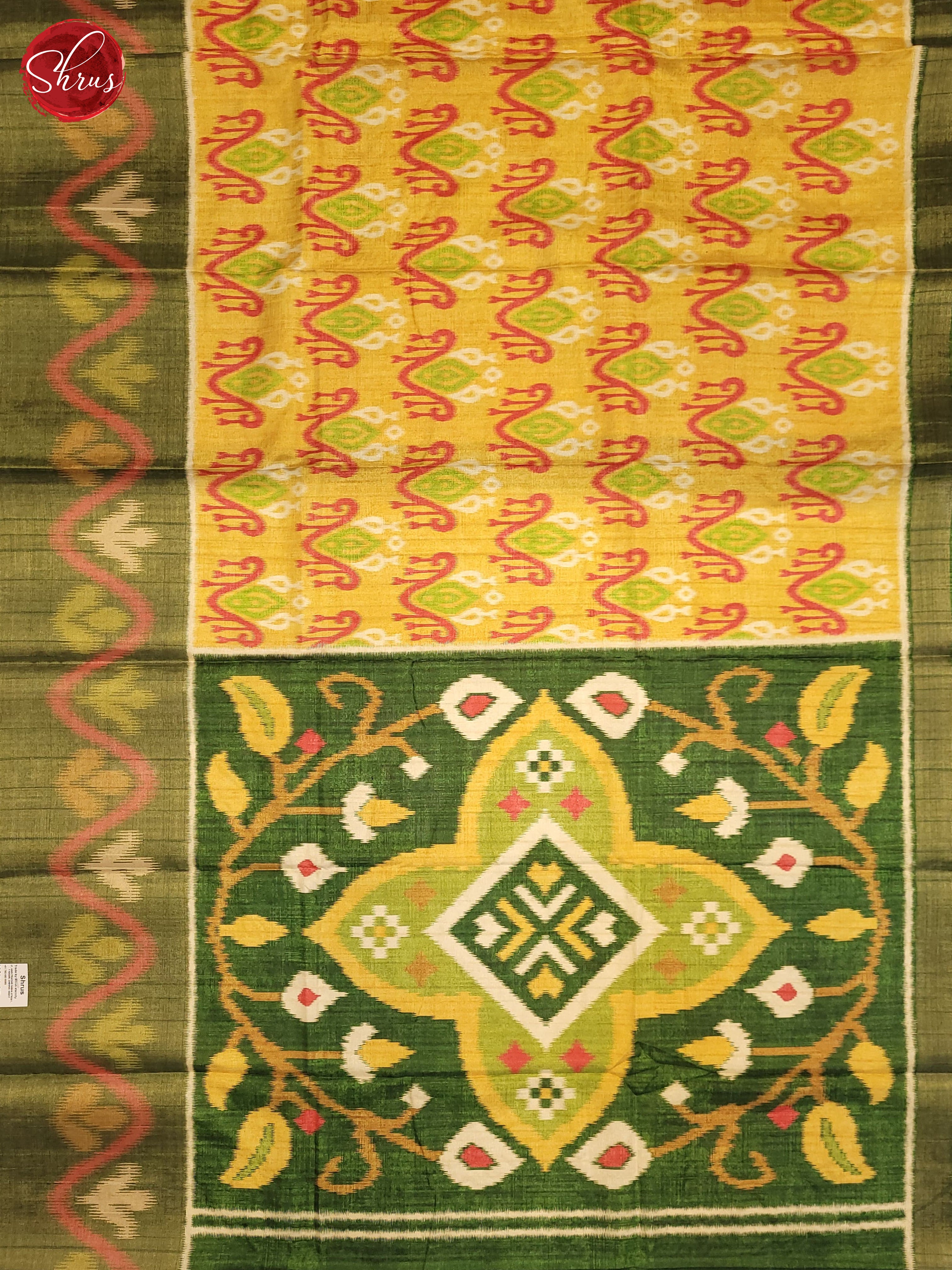 Yellow  & Green- Semi Pochampally Saree - Shop on ShrusEternity.com