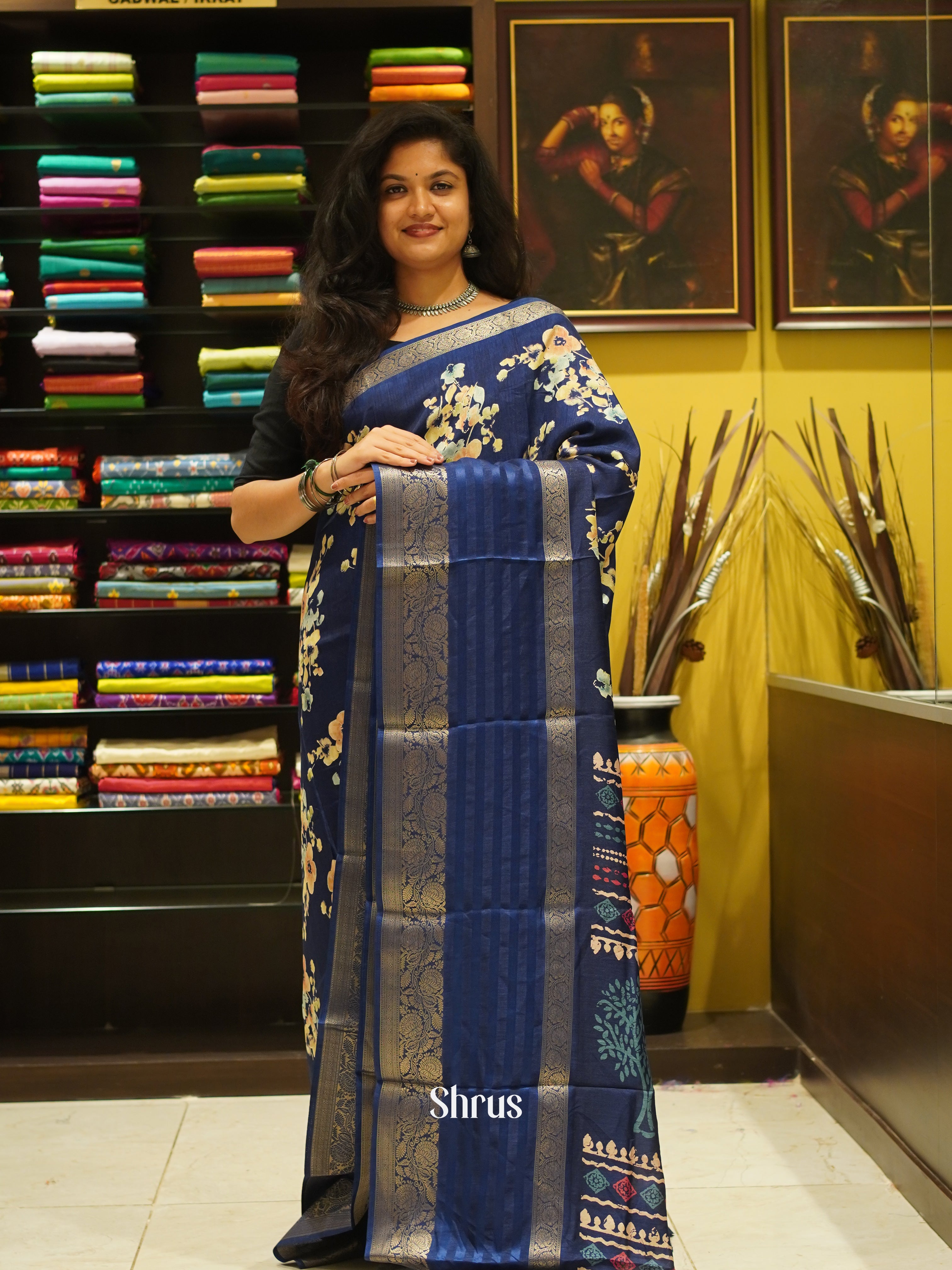 Blue(Single Tone) - Semi Crepe Saree