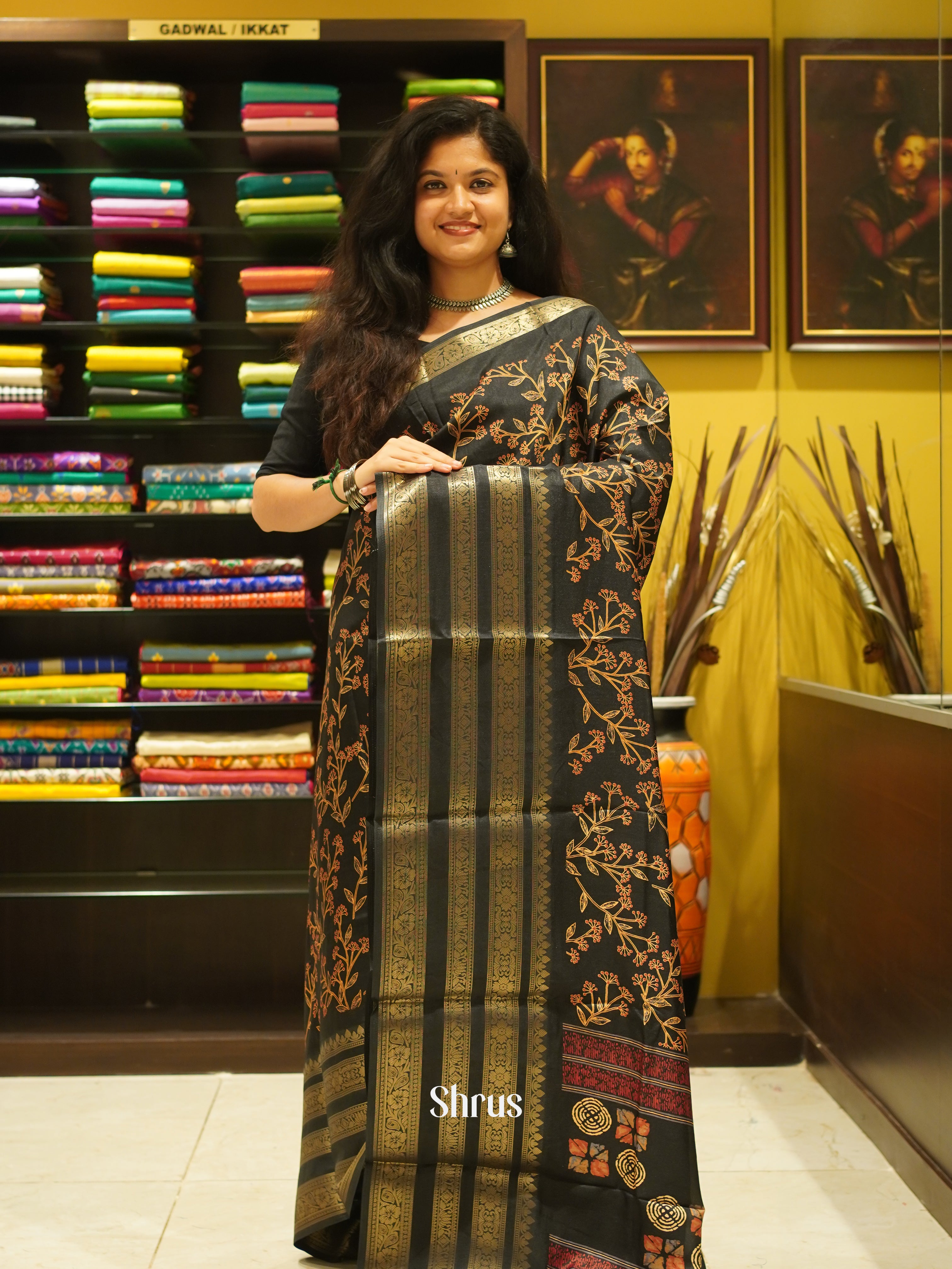 Black - Semi Crepe Saree