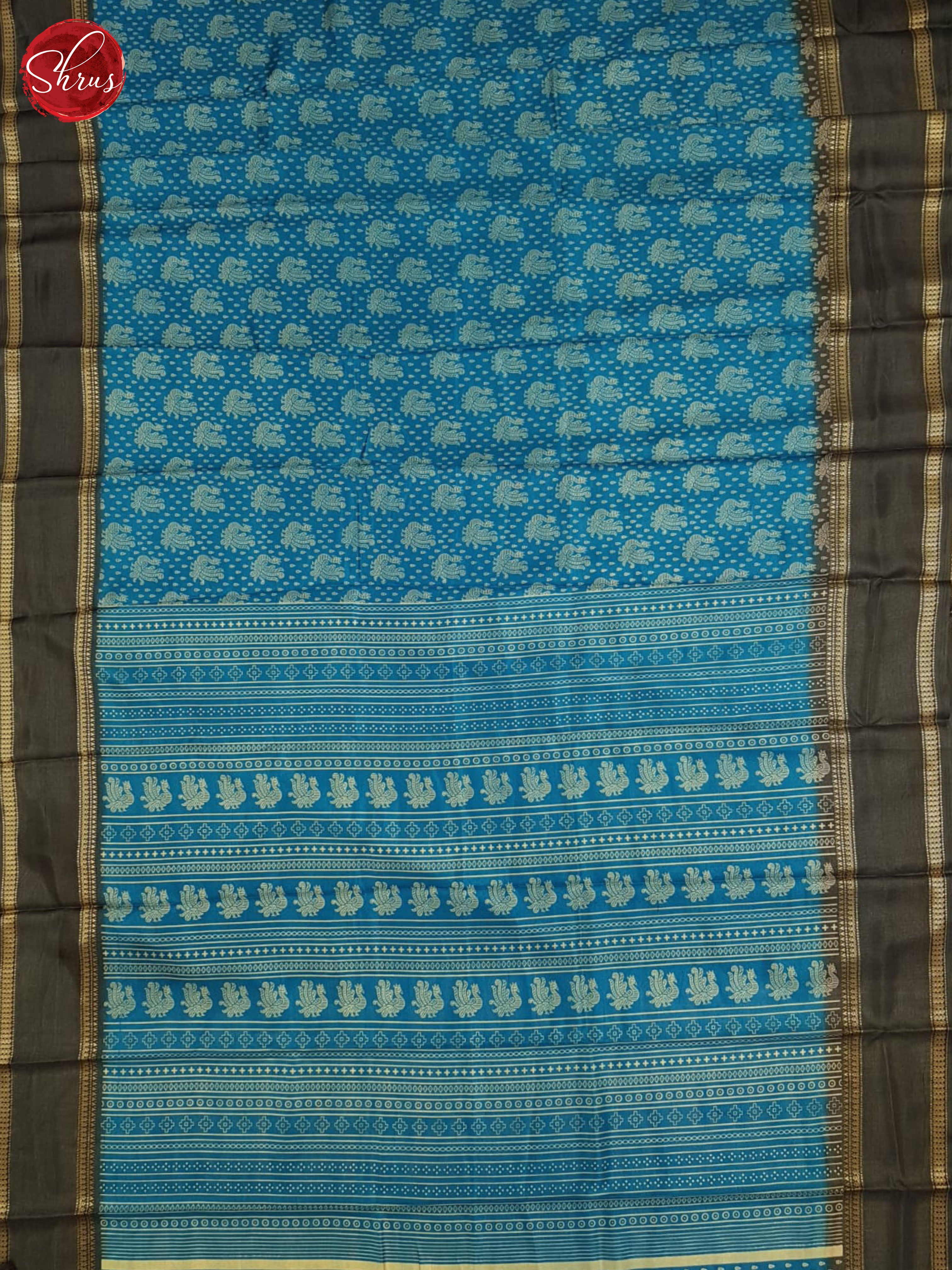 Blue And Grey- Semi crepe saree - Shop on ShrusEternity.com