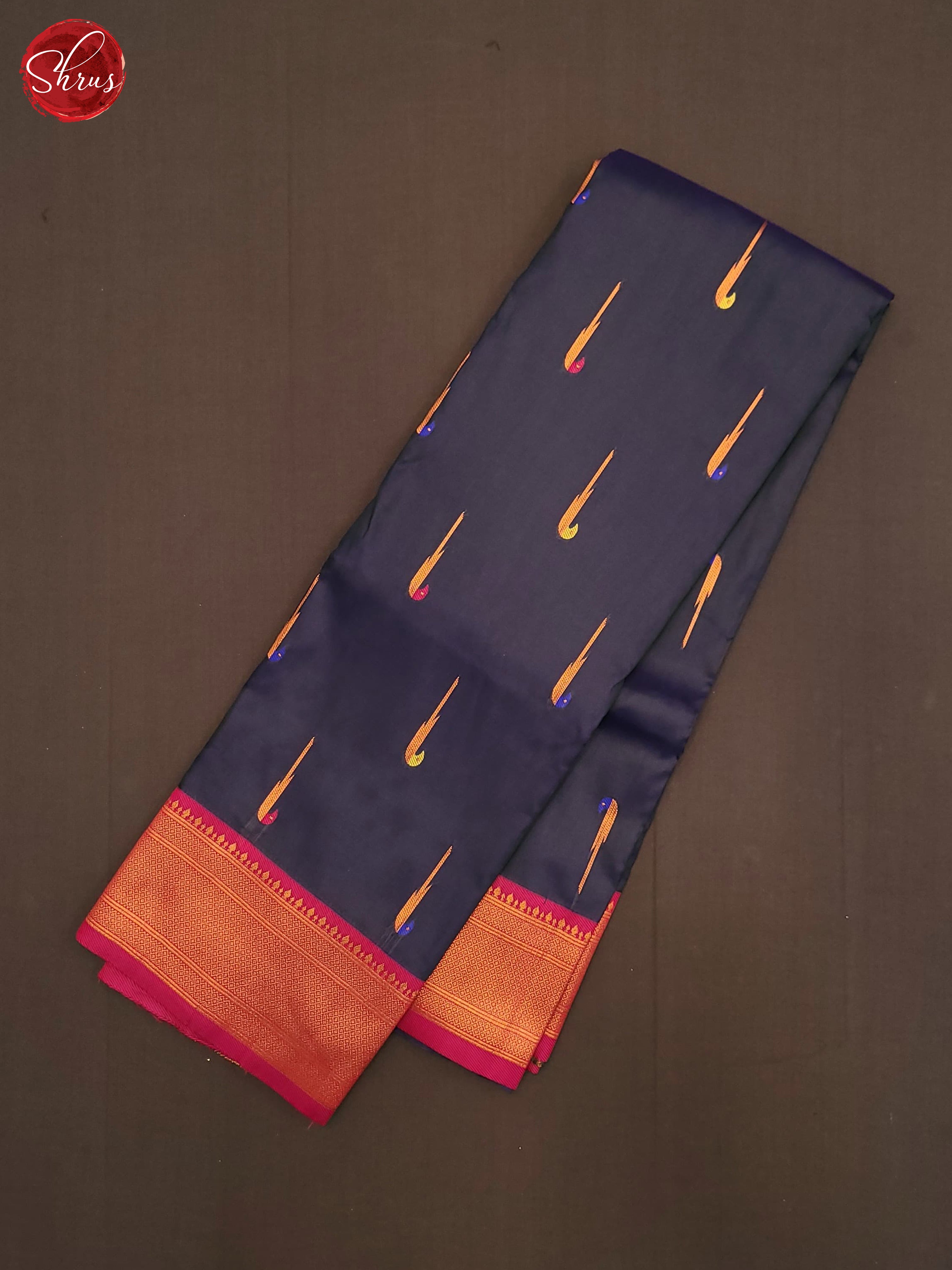 Peacock Blue & Pink- Semi Paithani Saree - Shop on ShrusEternity.com