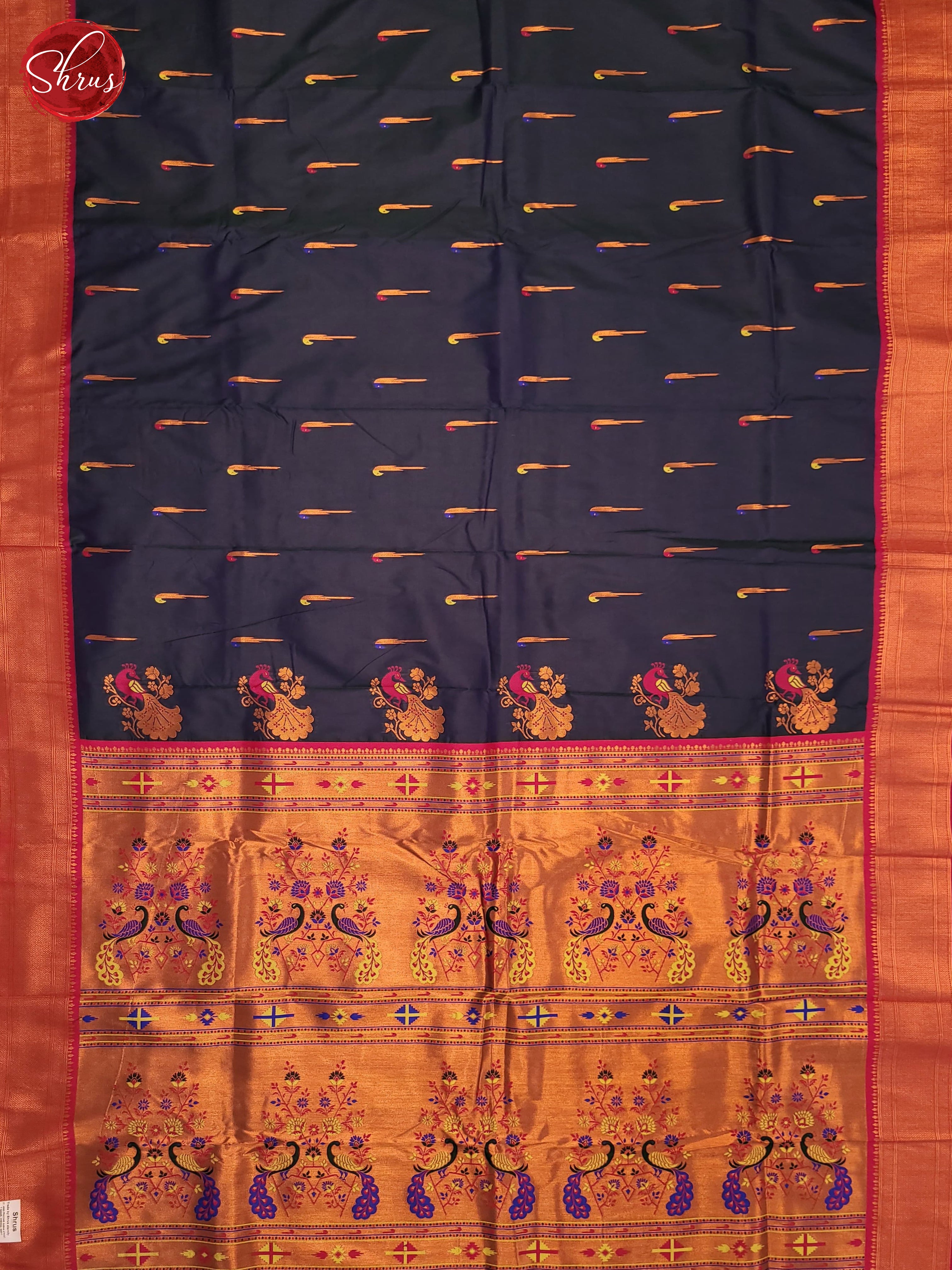 Peacock Blue & Pink- Semi Paithani Saree - Shop on ShrusEternity.com