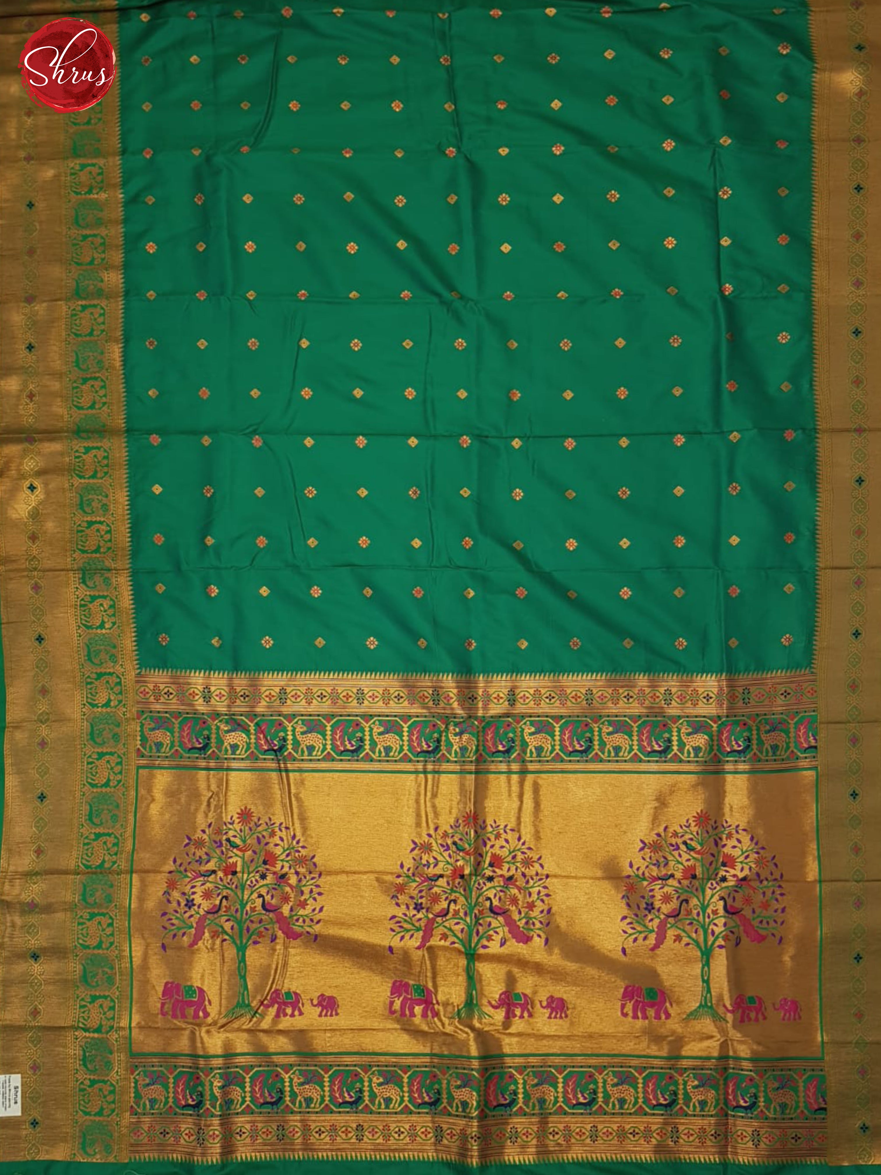 Green(single tone) - Semi Kanchipuram Saree - Shop on ShrusEternity.com