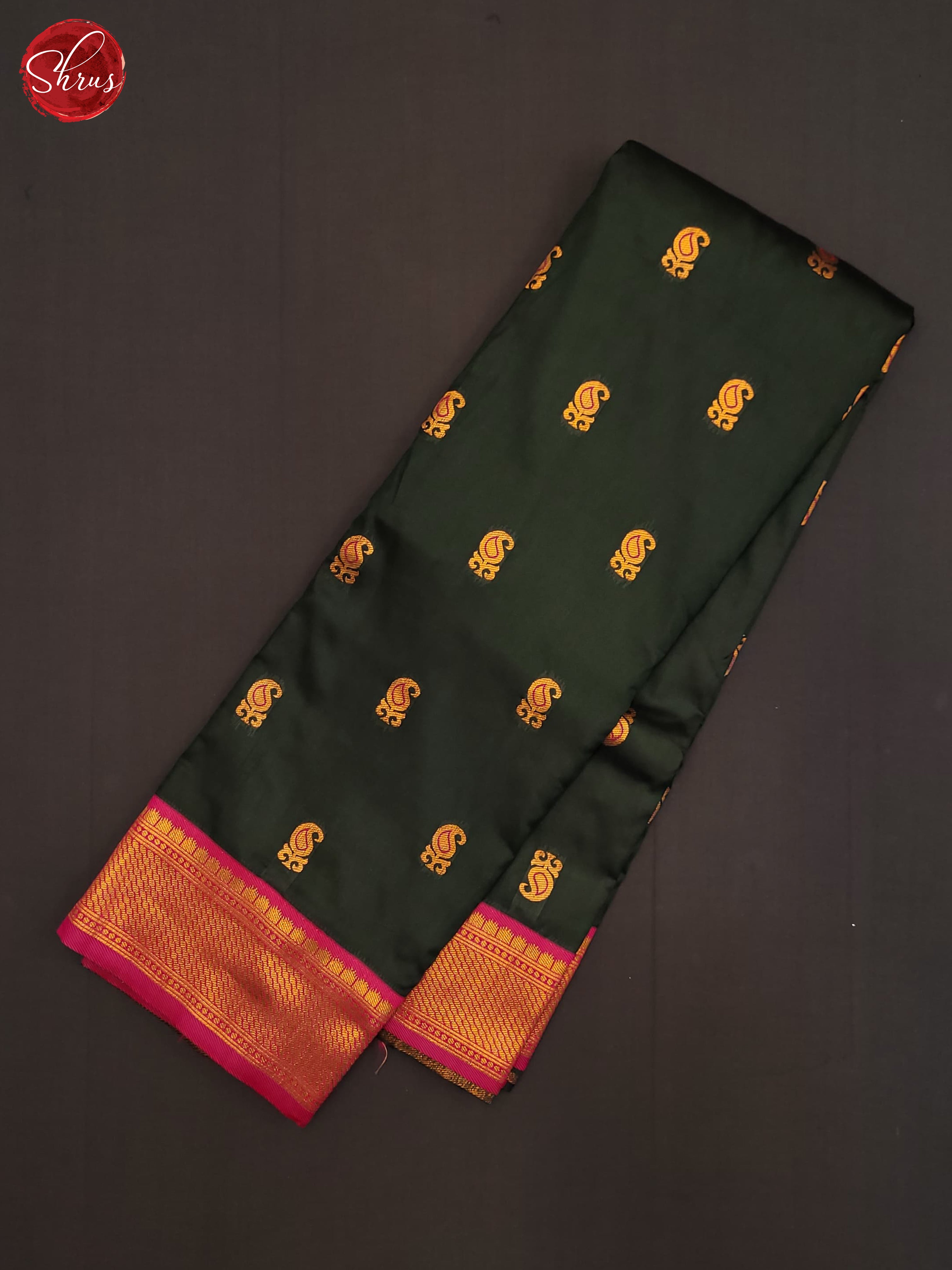 Bottle Green & Pink- Semi Kanchipuram Saree - Shop on ShrusEternity.com