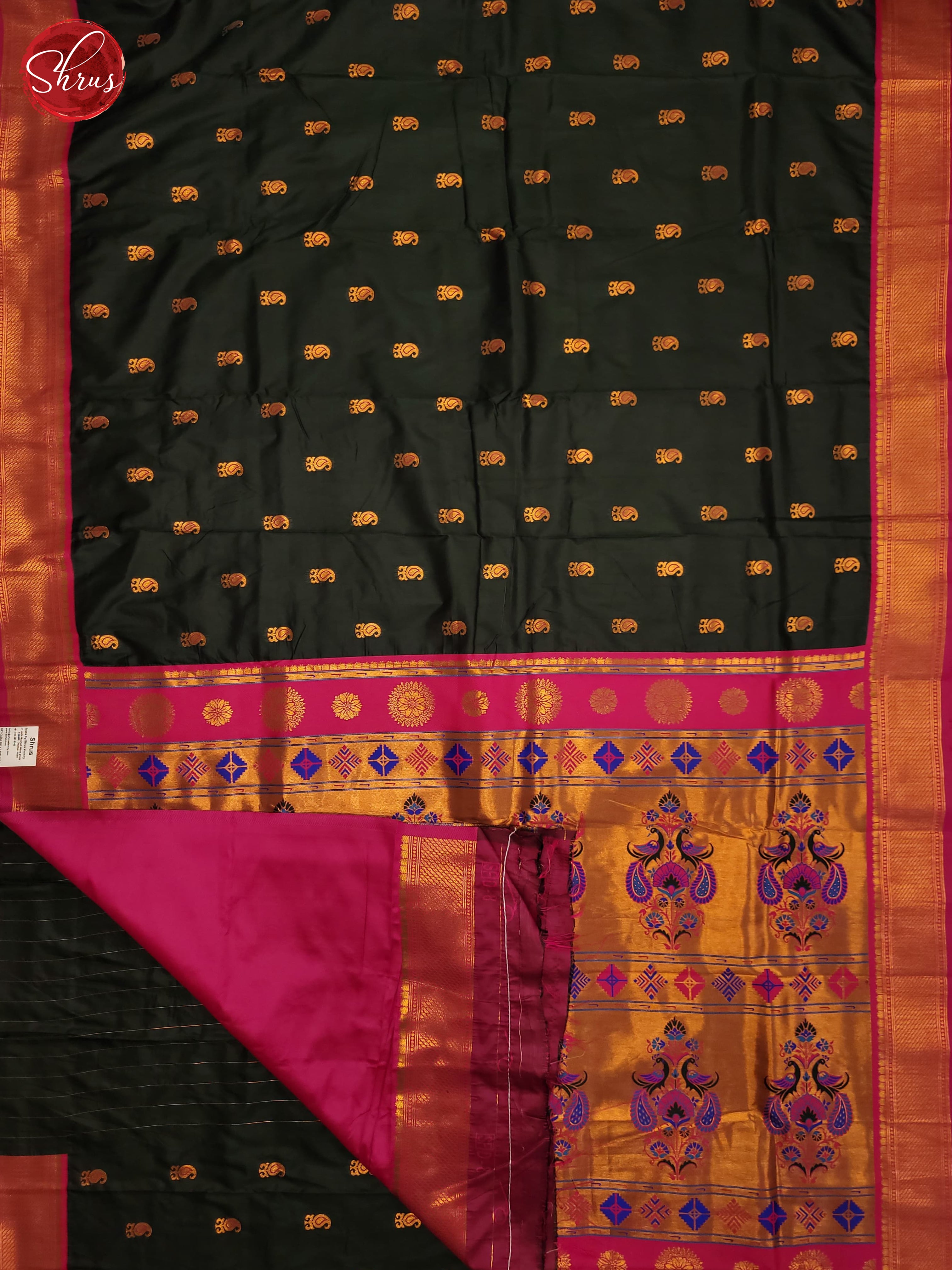 Bottle Green & Pink- Semi Kanchipuram Saree - Shop on ShrusEternity.com