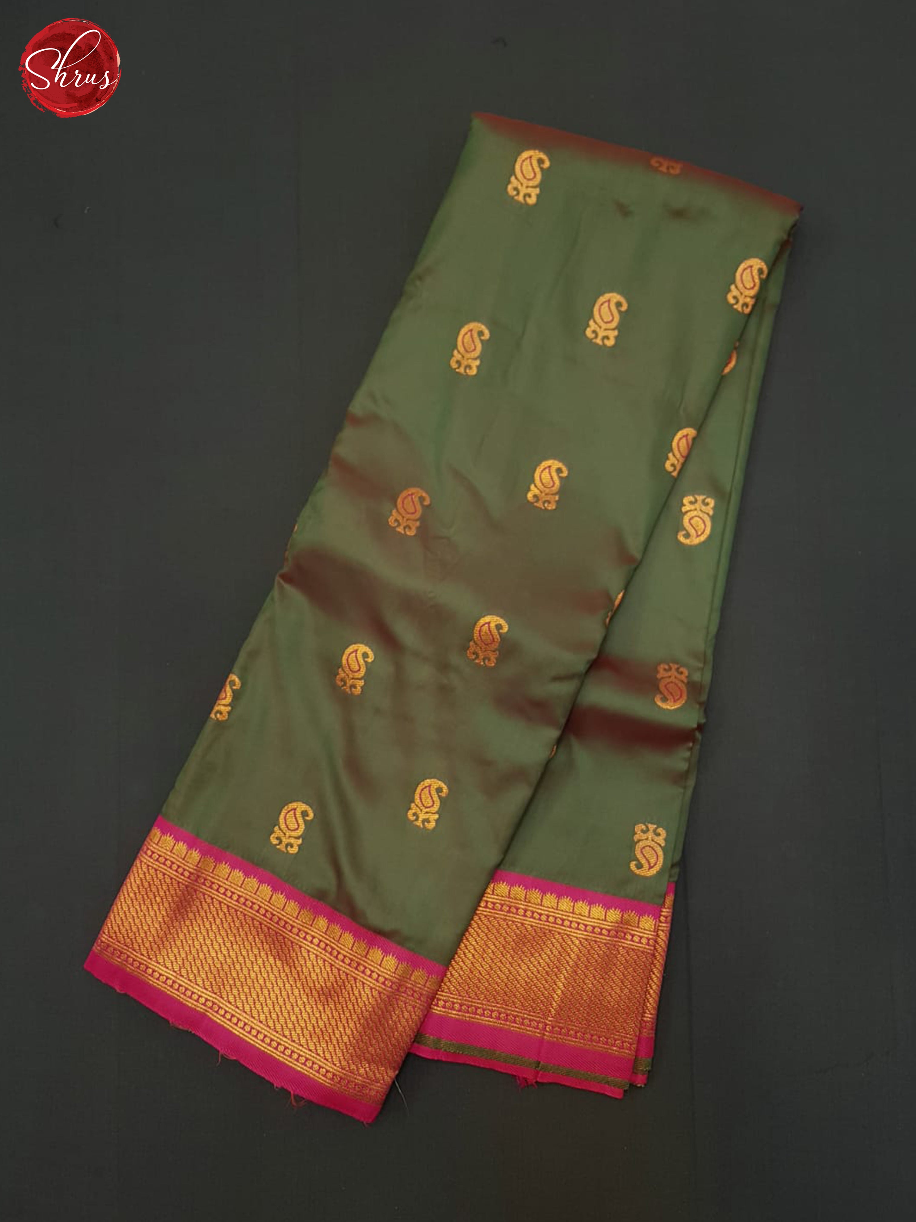Double shade green and Pink- Semi Kanchipuram Saree - Shop on ShrusEternity.com