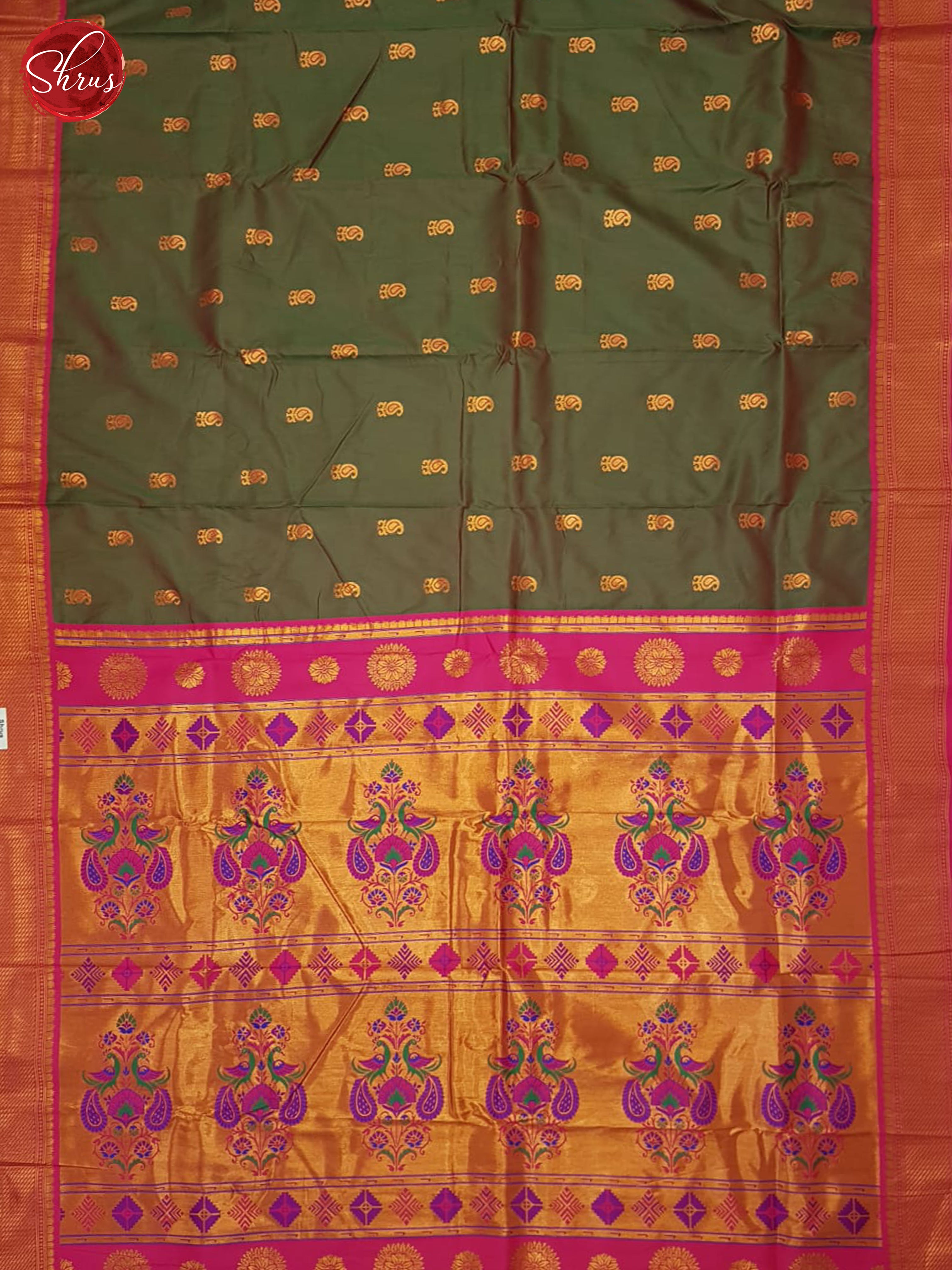 Double shade green and Pink- Semi Kanchipuram Saree - Shop on ShrusEternity.com