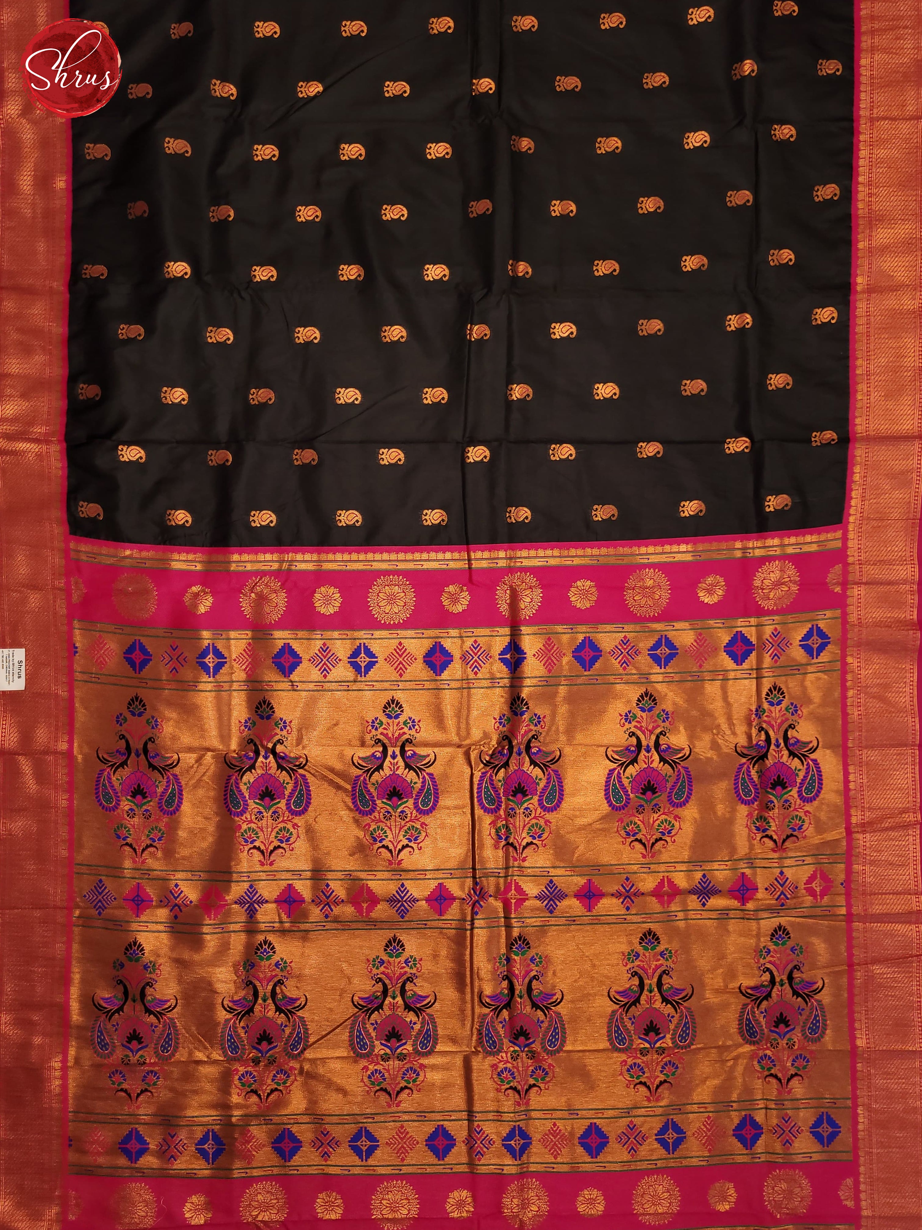 Black & Pink - Semi Kanchipuram Saree - Shop on ShrusEternity.com