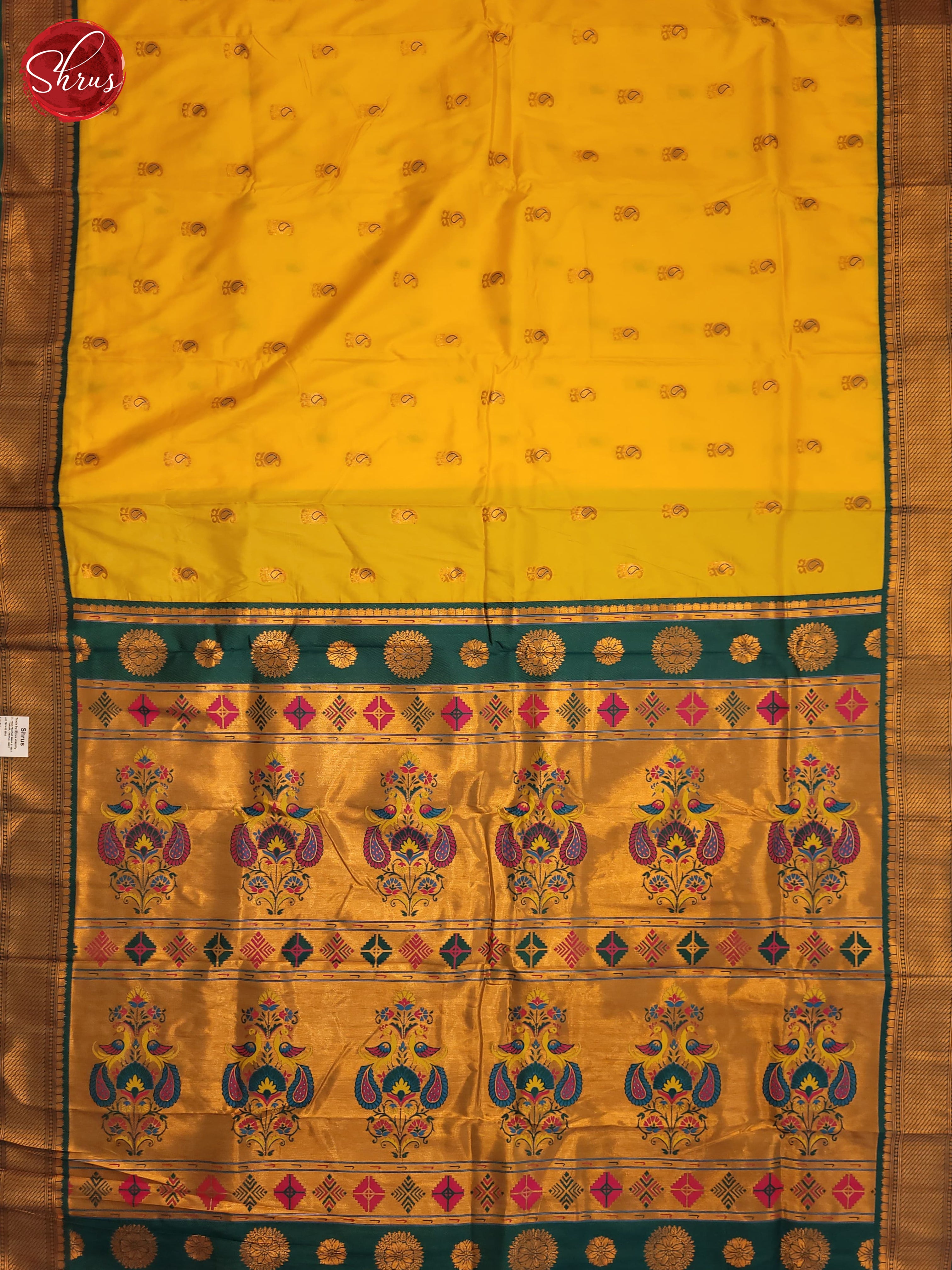 Yellow & Green - Semi Kanchipuram Saree - Shop on ShrusEternity.com