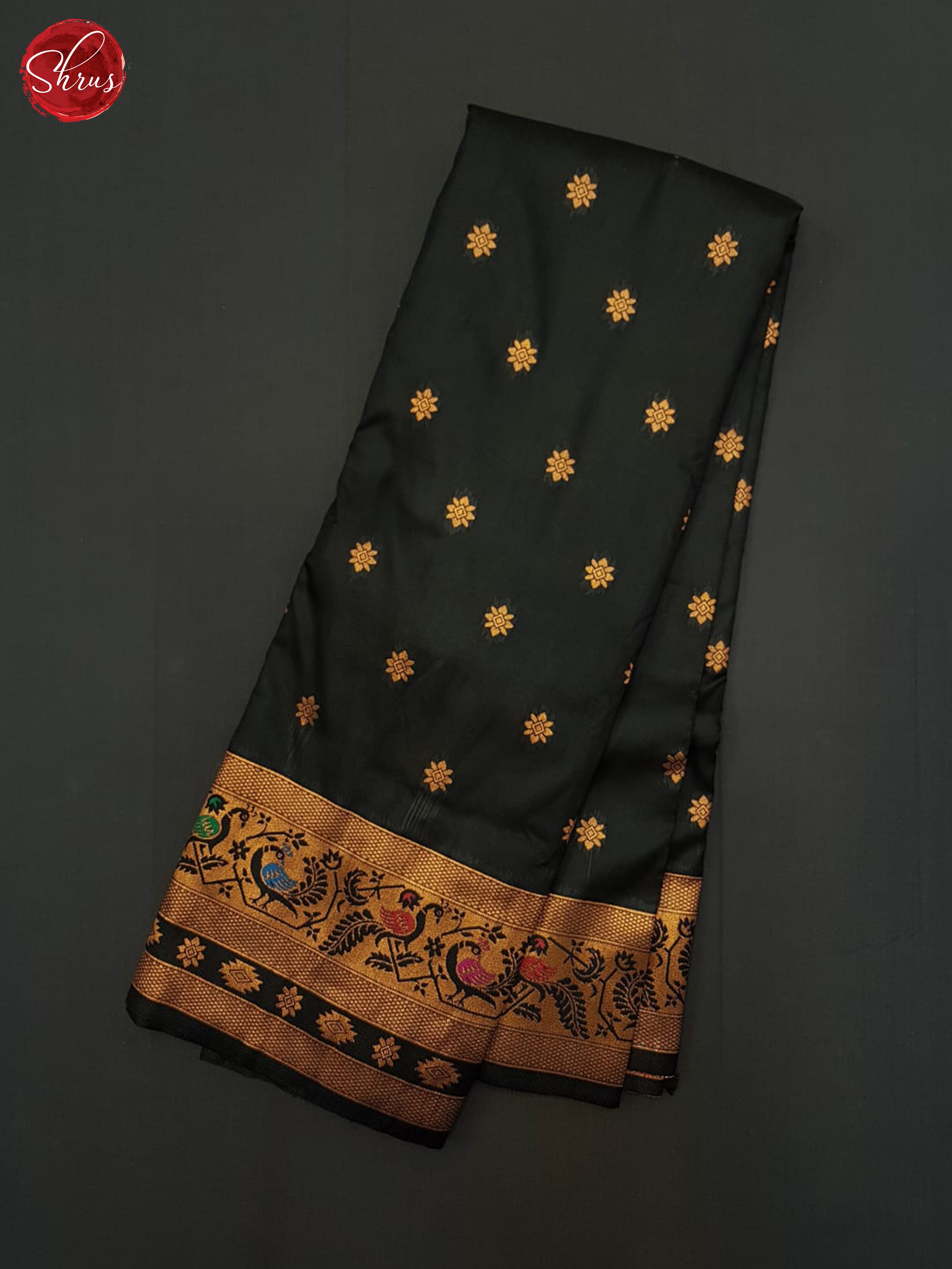 Black(Single tone) - Semi Kanchipuram Saree - Shop on ShrusEternity.com