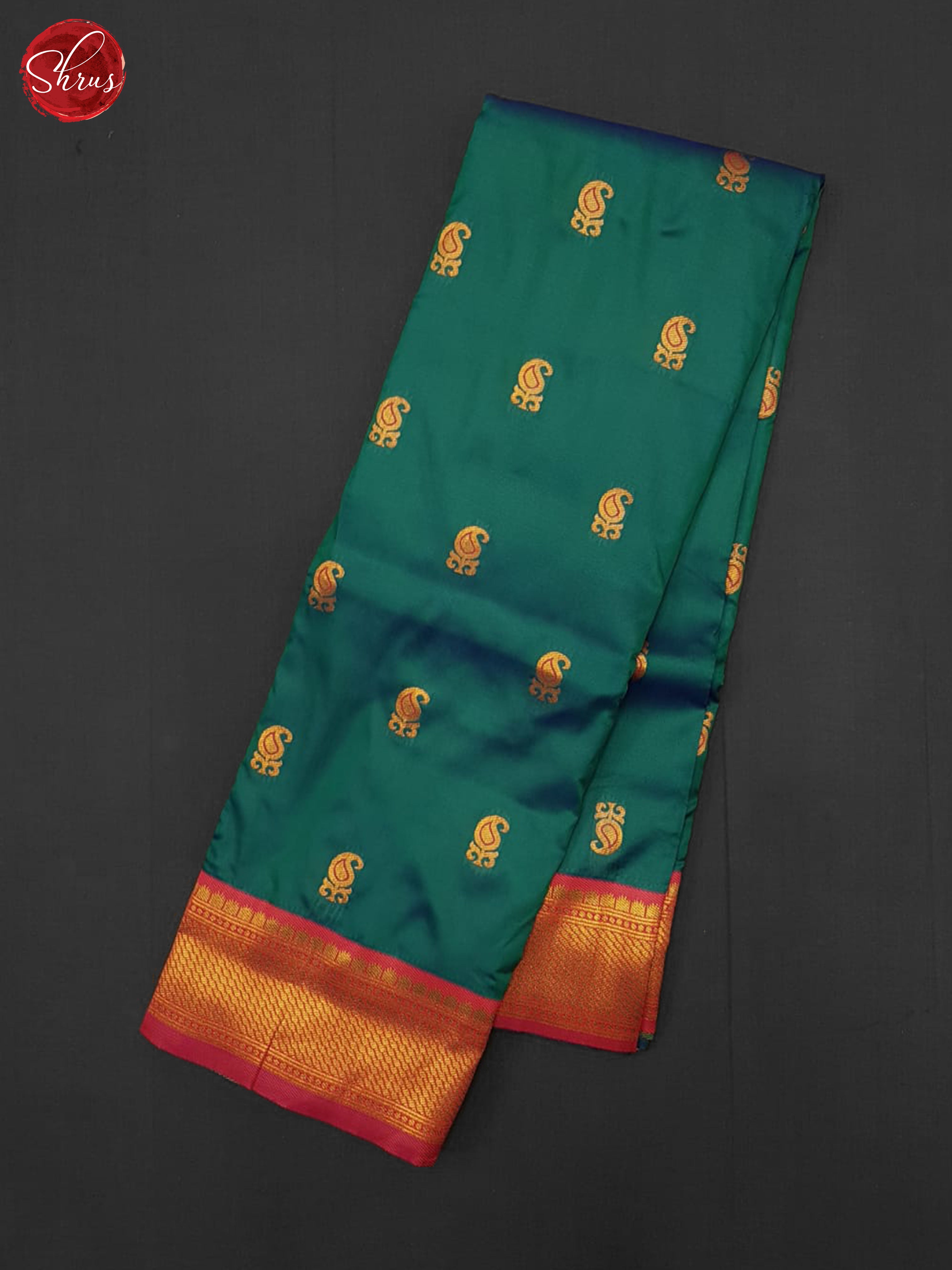 Peacock green and Pink- Semi Kanchipuram Saree - Shop on ShrusEternity.com