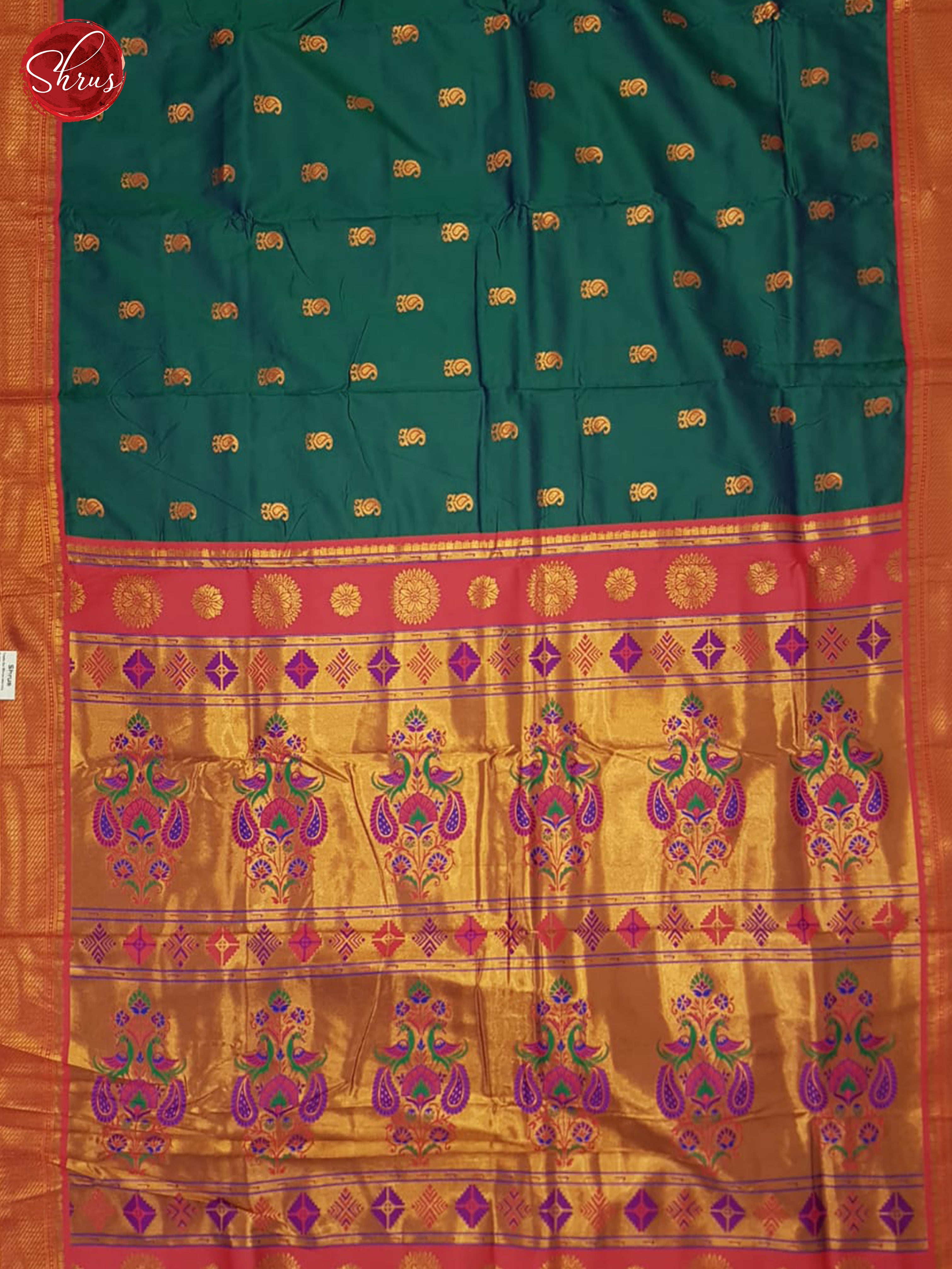 Peacock green and Pink- Semi Kanchipuram Saree - Shop on ShrusEternity.com