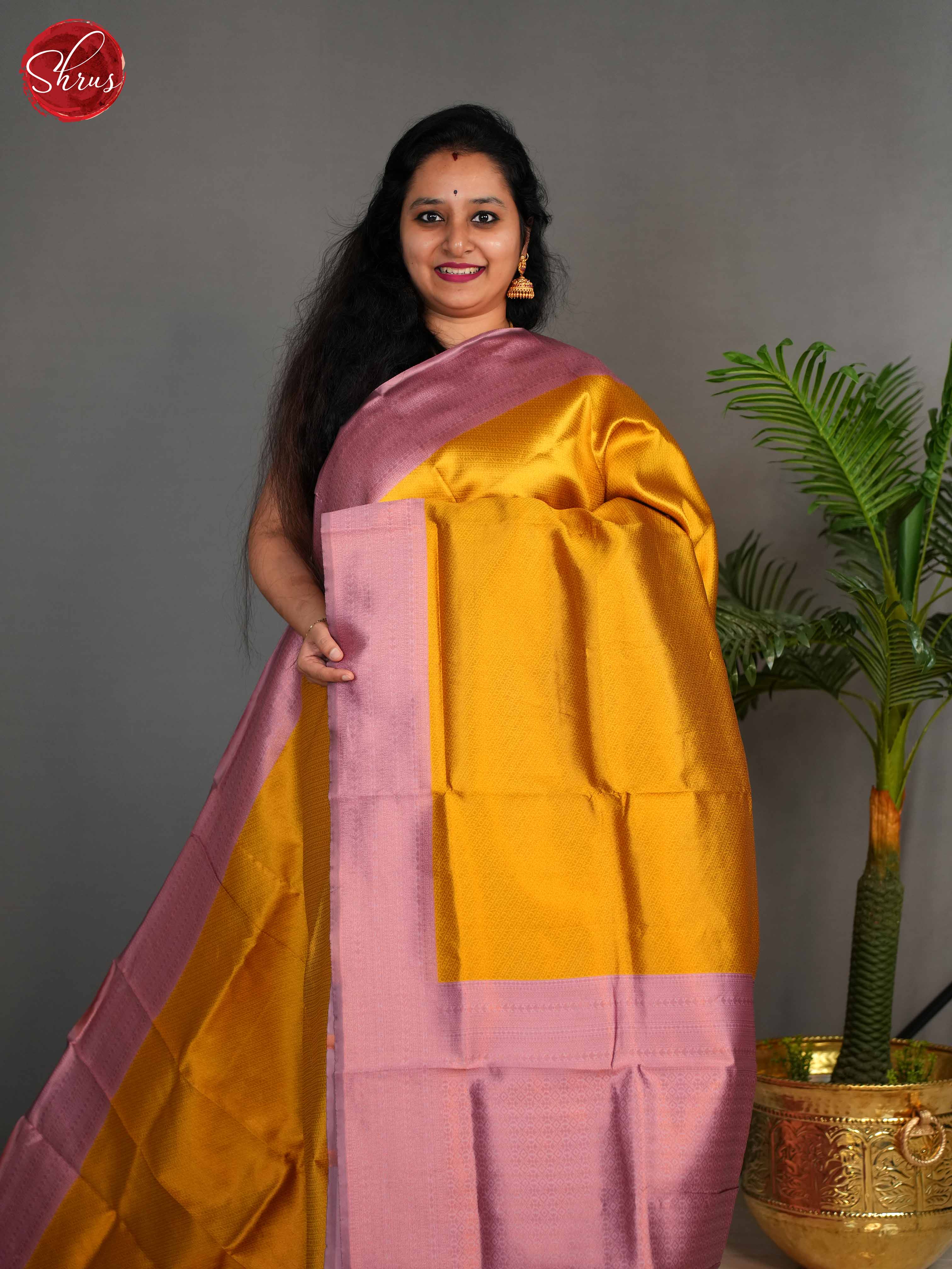 Mustard & Pink  - Semi Kanchipuram Saree - Shop on ShrusEternity.com