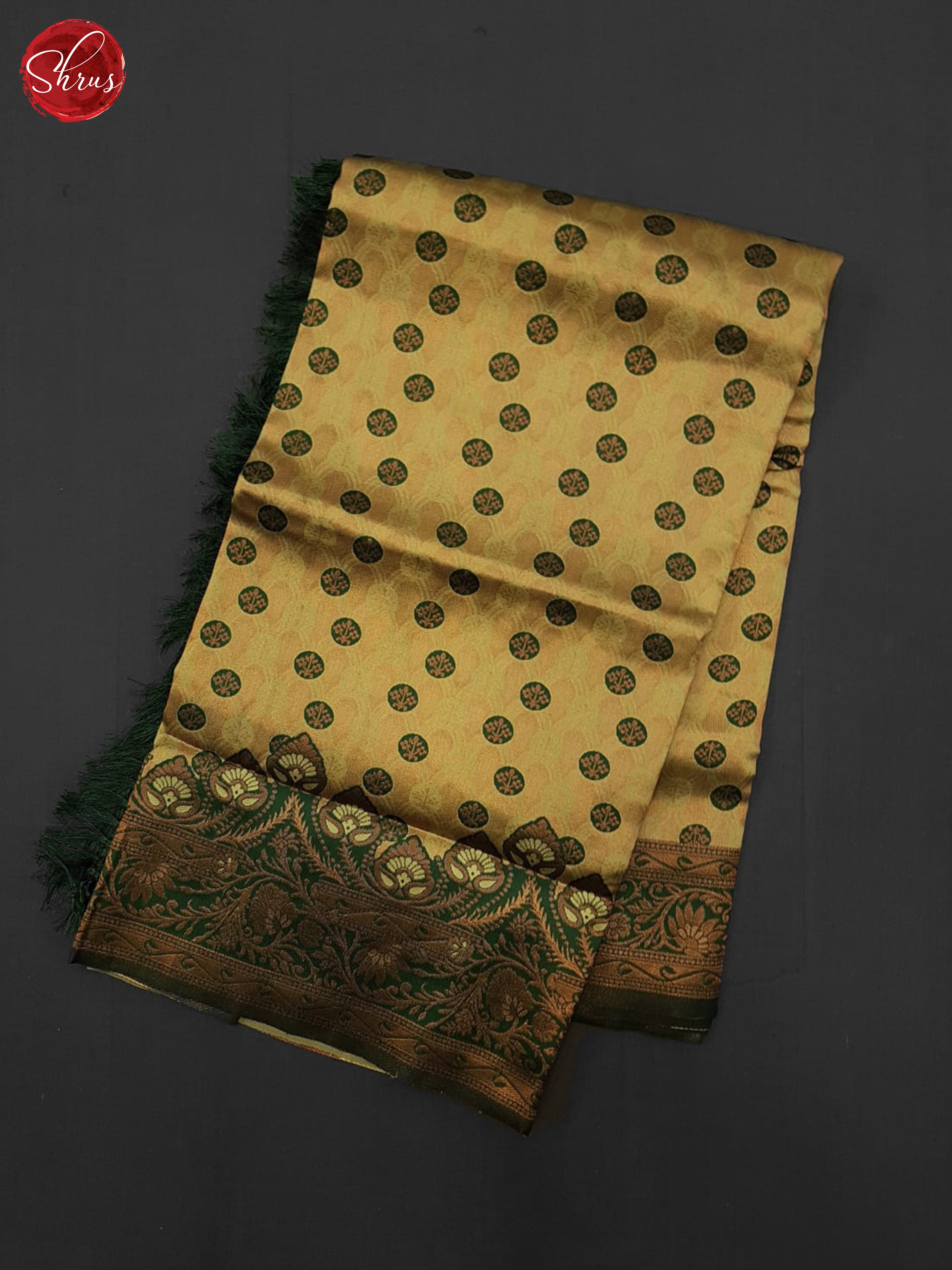 Beige & Gree - Semi Kanchipuram Saree - Shop on ShrusEternity.com