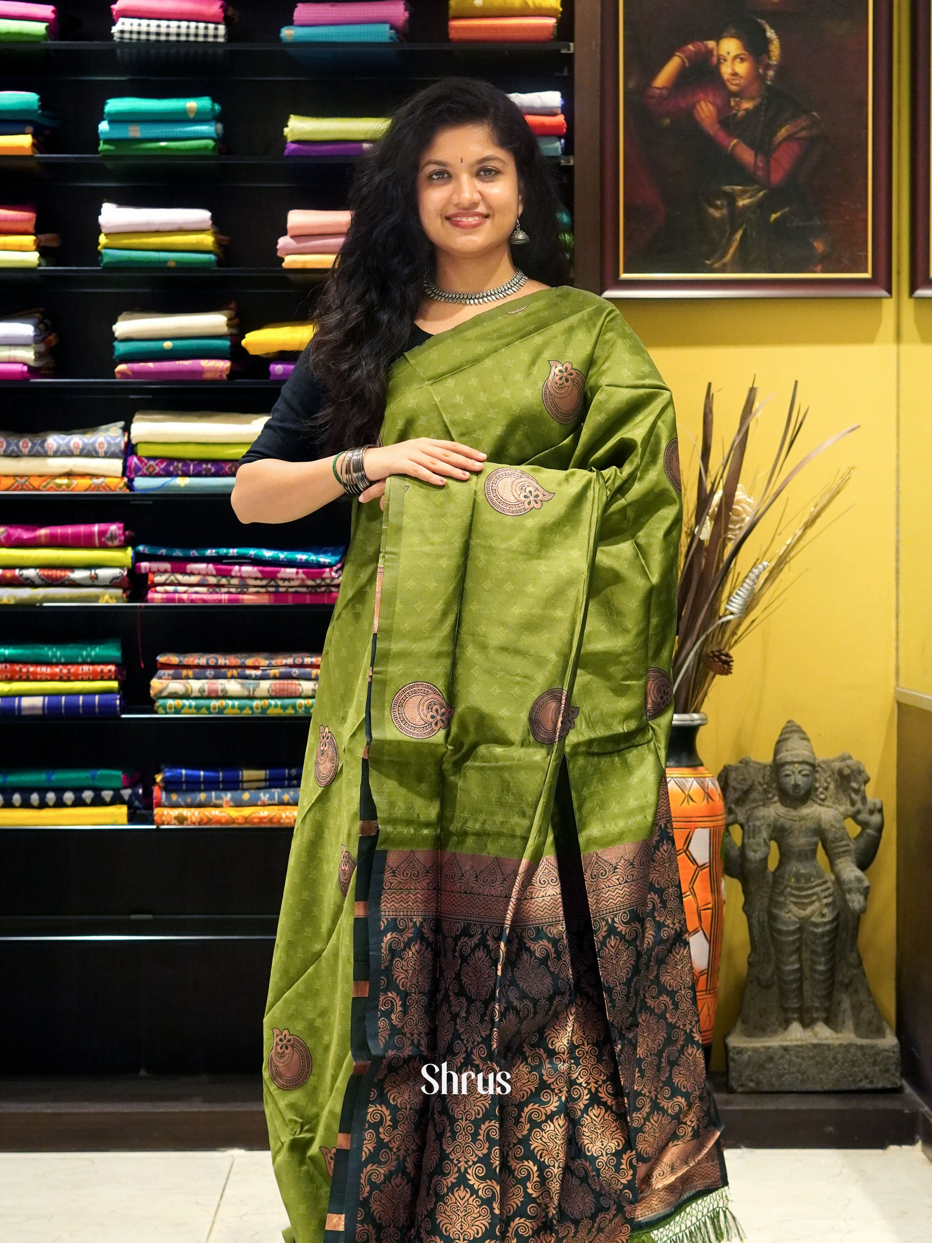 Green& Dark Green - Semi Soft Silk Saree