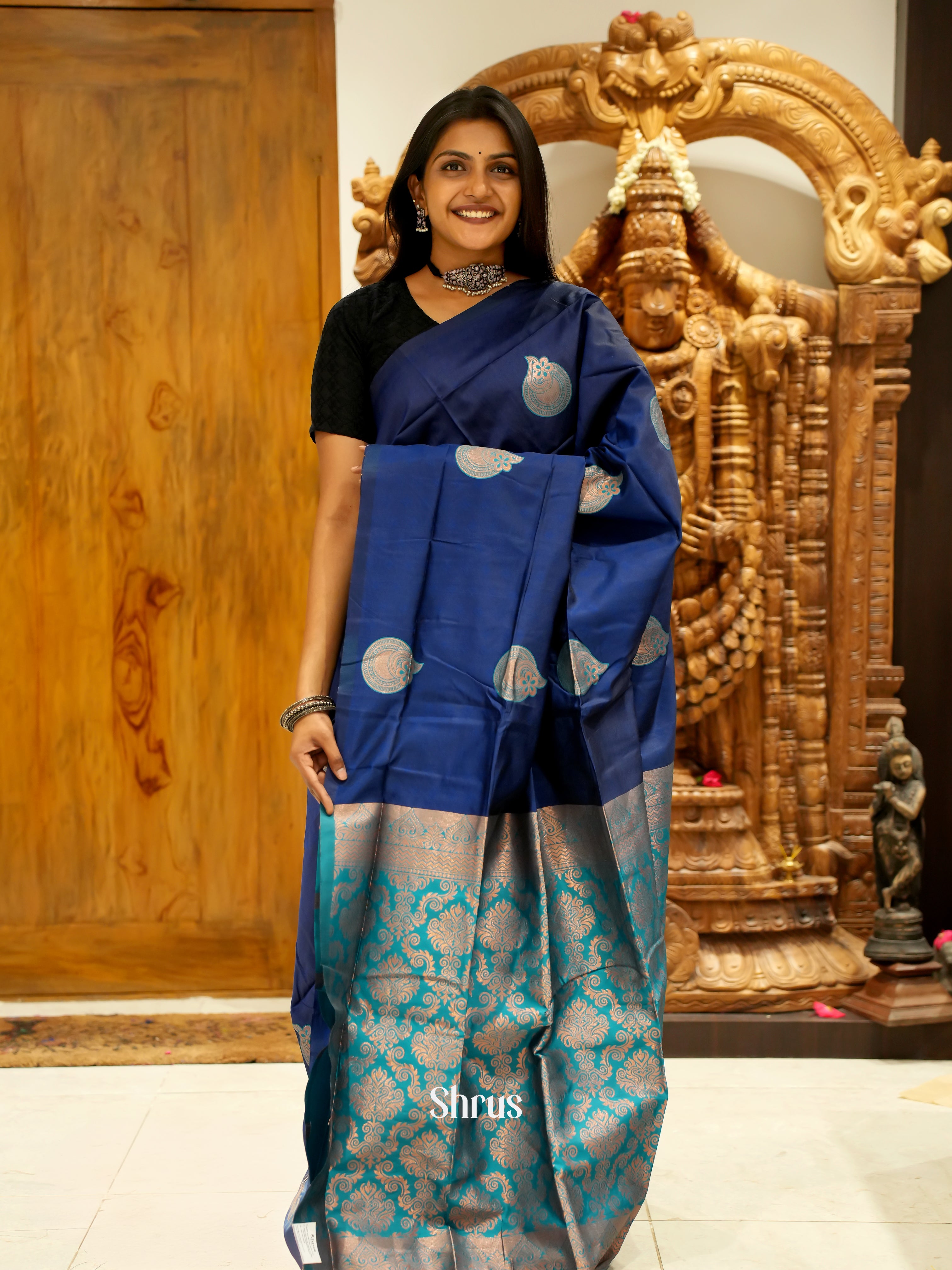 Blue And Green - semi Soft Silk Saree