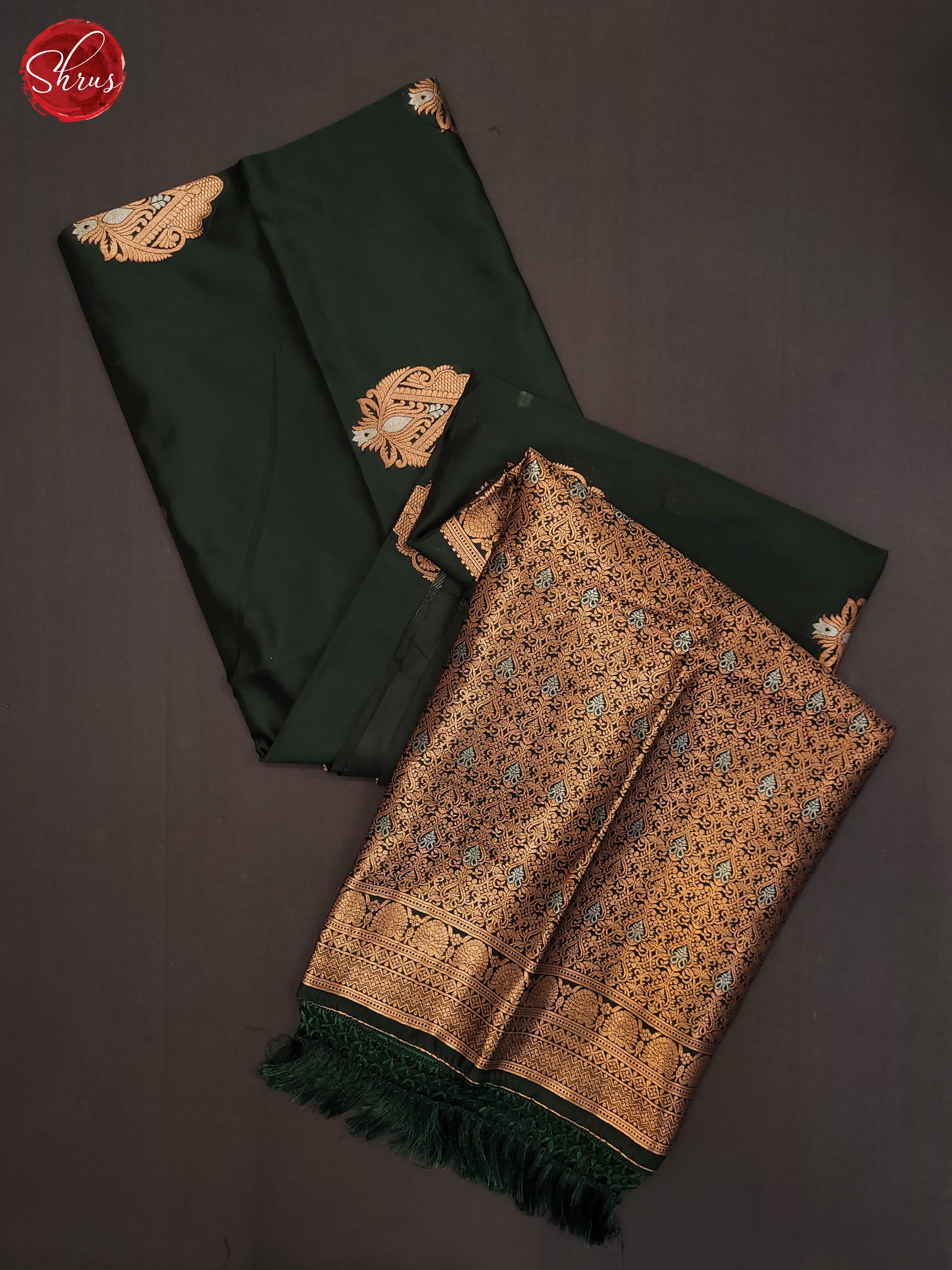 Bottle Green(Single Tone) - Semi Softsilk Saree - Shop on ShrusEternity.com