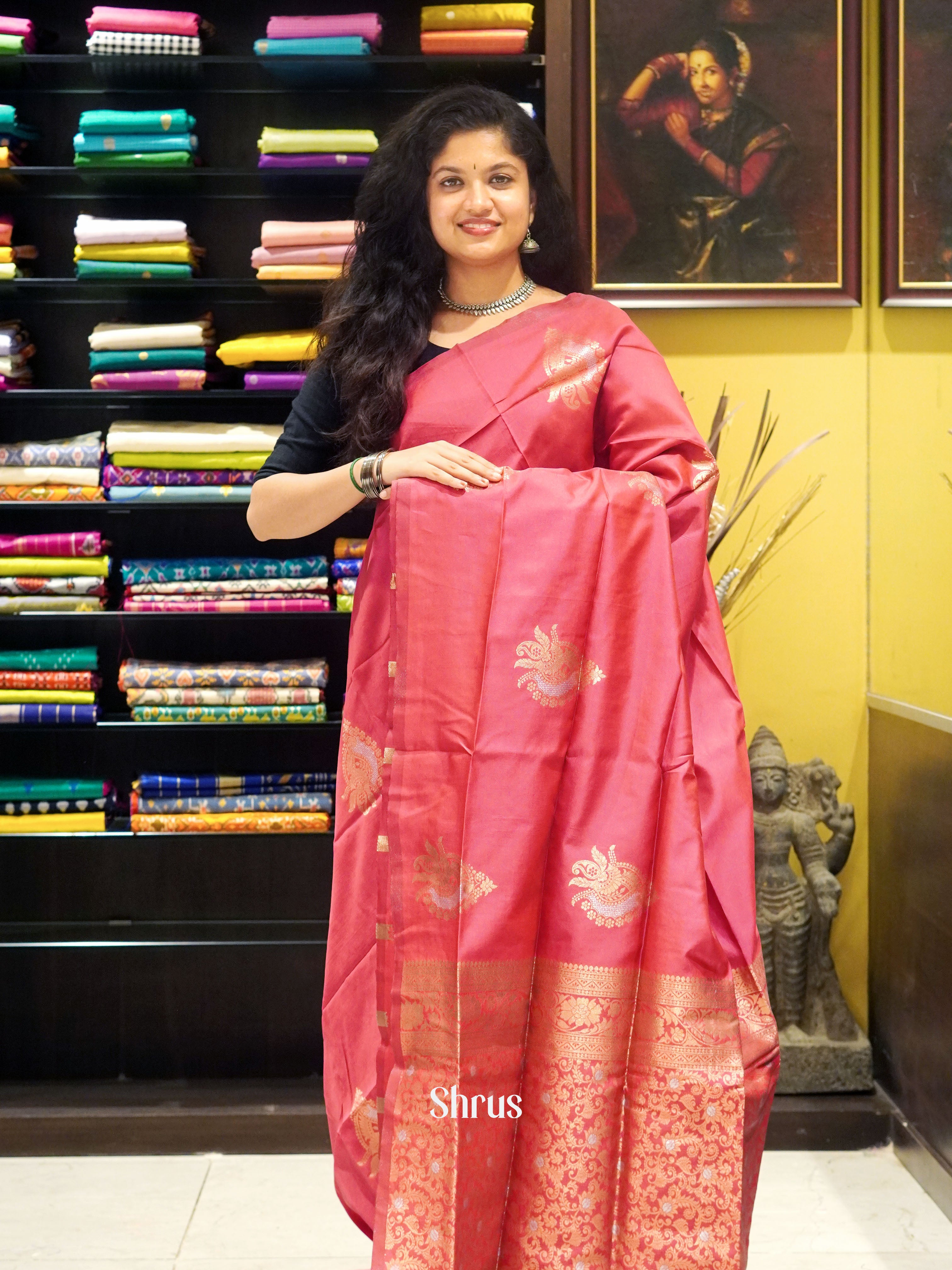 Pink(single tone)-Semi soft silk saree