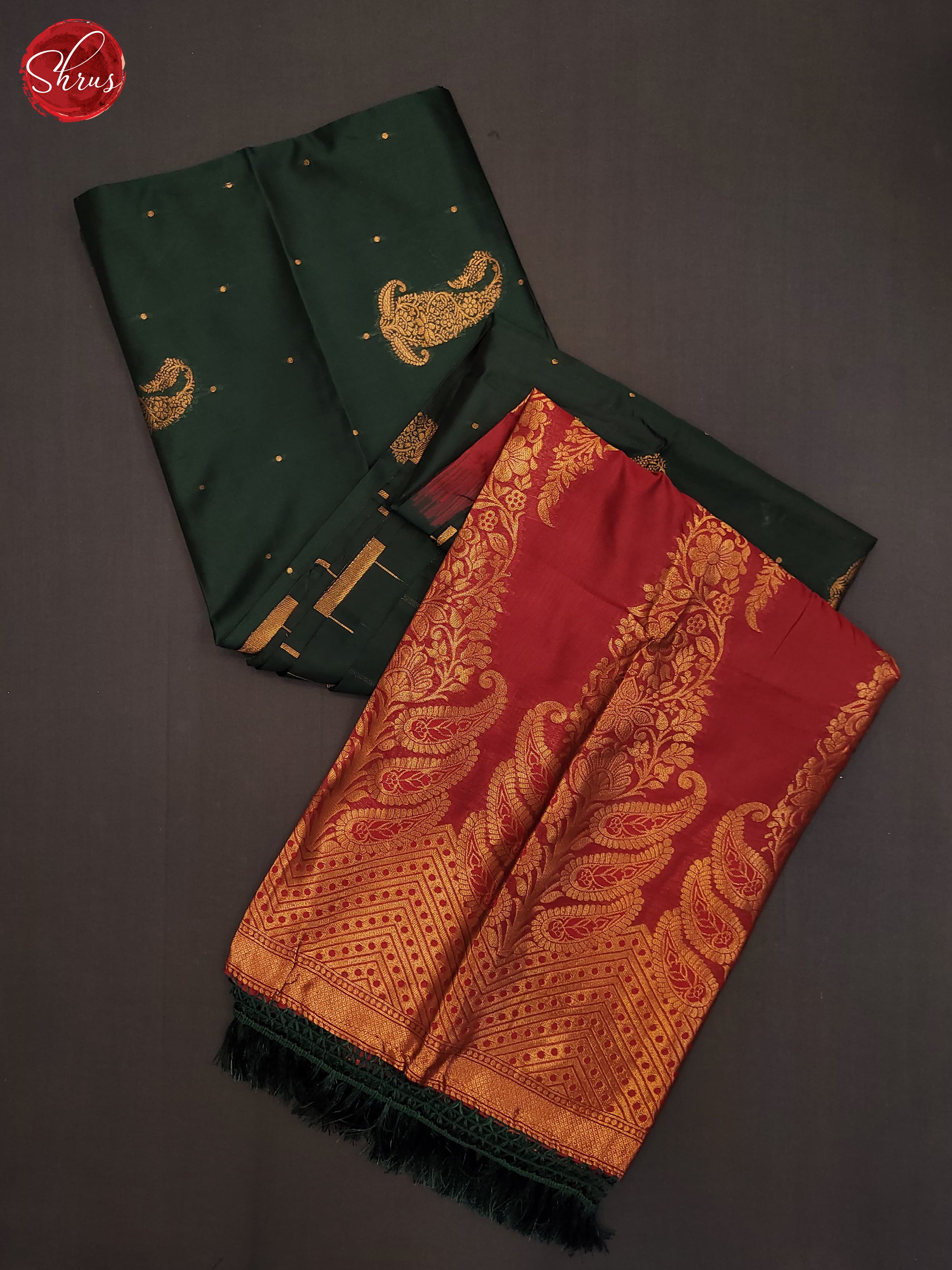 Bottle Green& Red- Semi Softsilk Saree - Shop on ShrusEternity.com