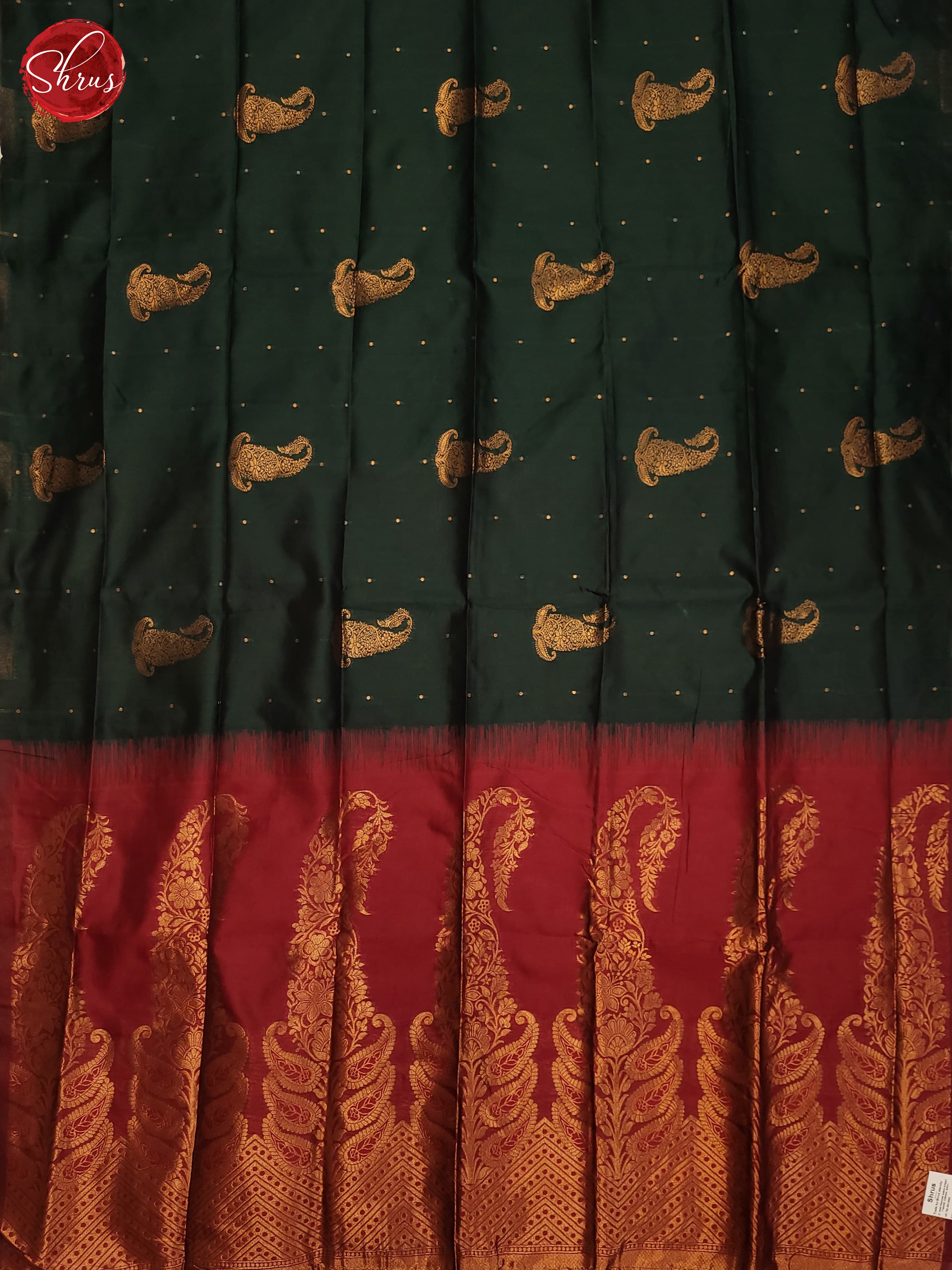 Bottle Green& Red- Semi Softsilk Saree - Shop on ShrusEternity.com