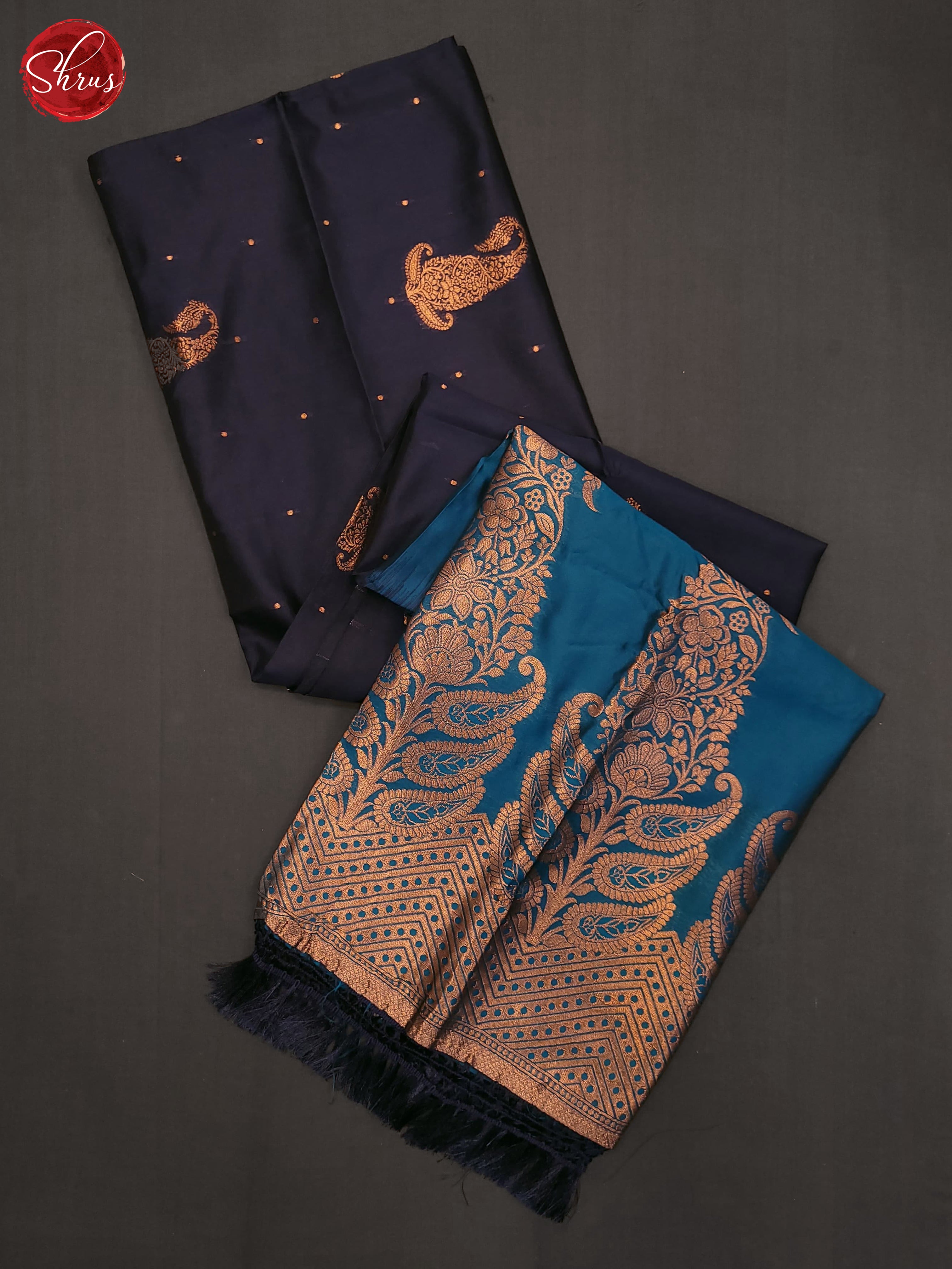 Navy Blue & Blue - Semi Softsilk Saree - Shop on ShrusEternity.com