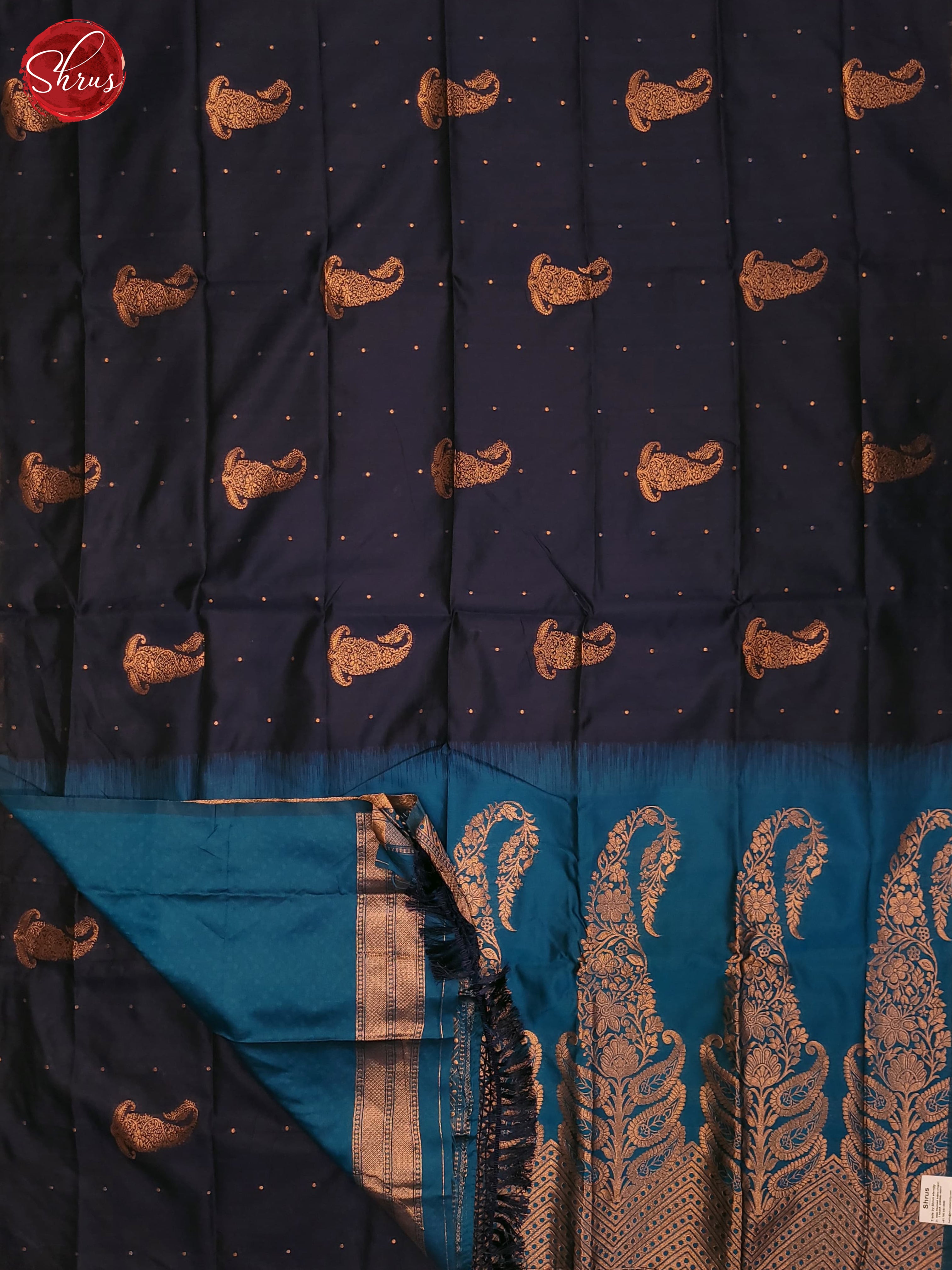 Navy Blue & Blue - Semi Softsilk Saree - Shop on ShrusEternity.com