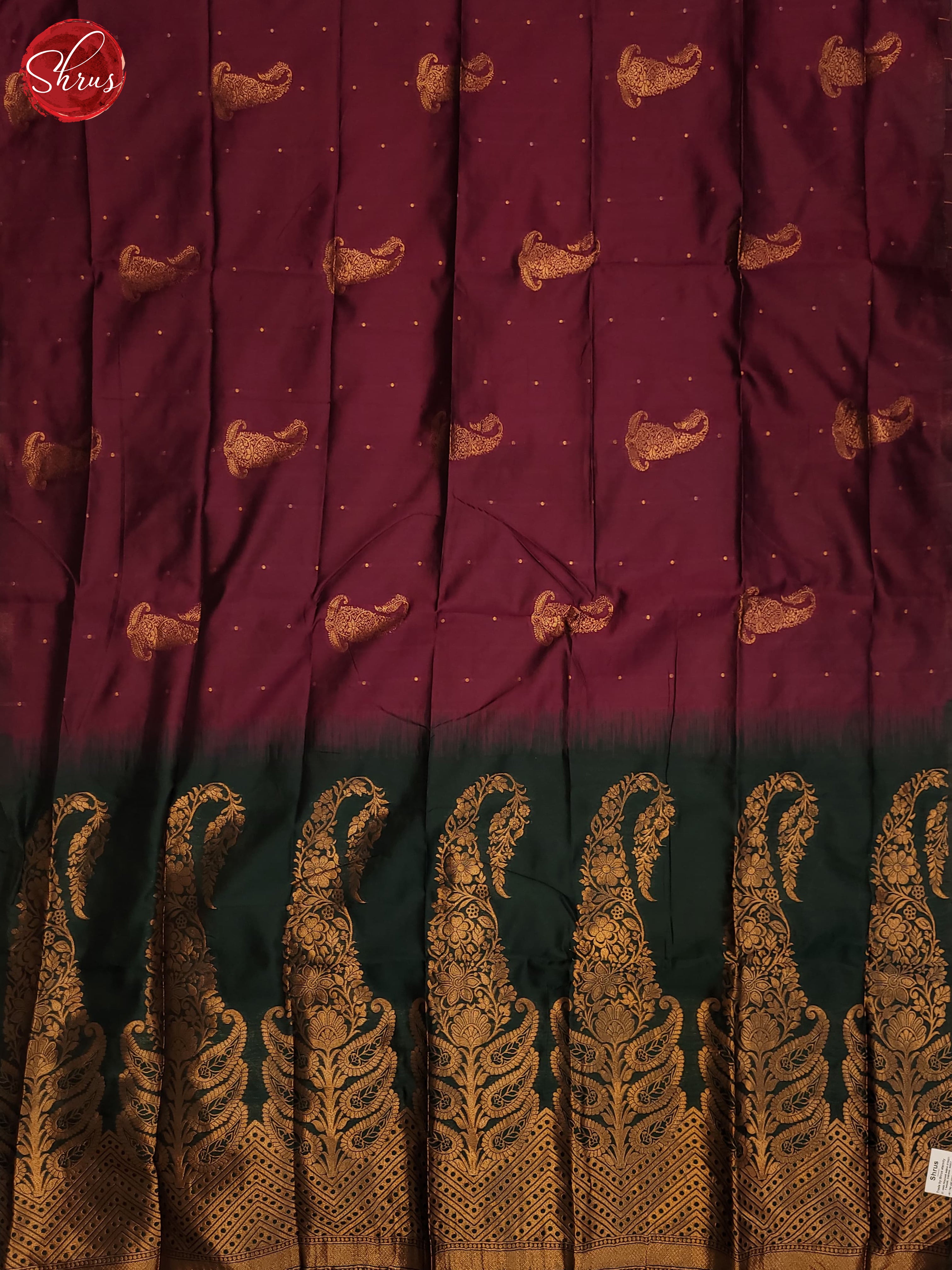 Wine & Green - Semi Softsilk Saree - Shop on ShrusEternity.com