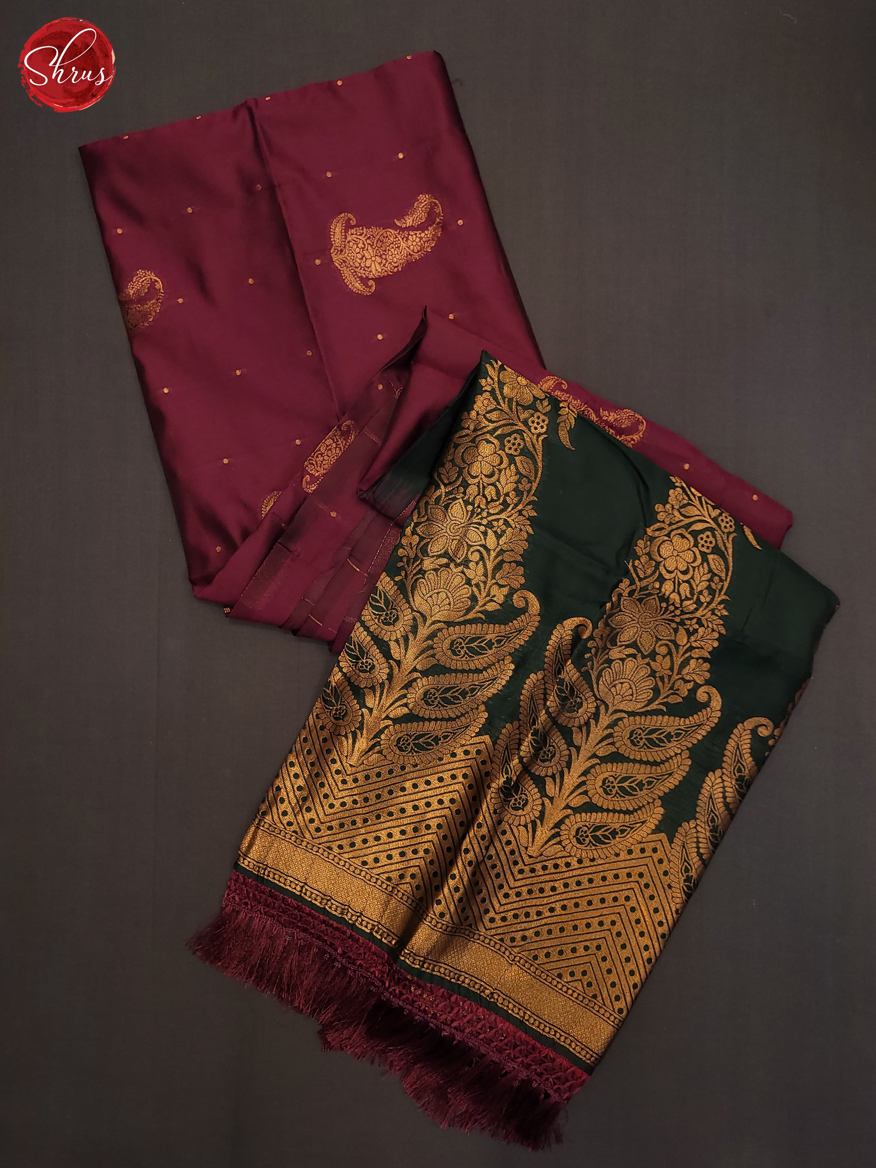 Wine & Green - Semi Softsilk Saree - Shop on ShrusEternity.com