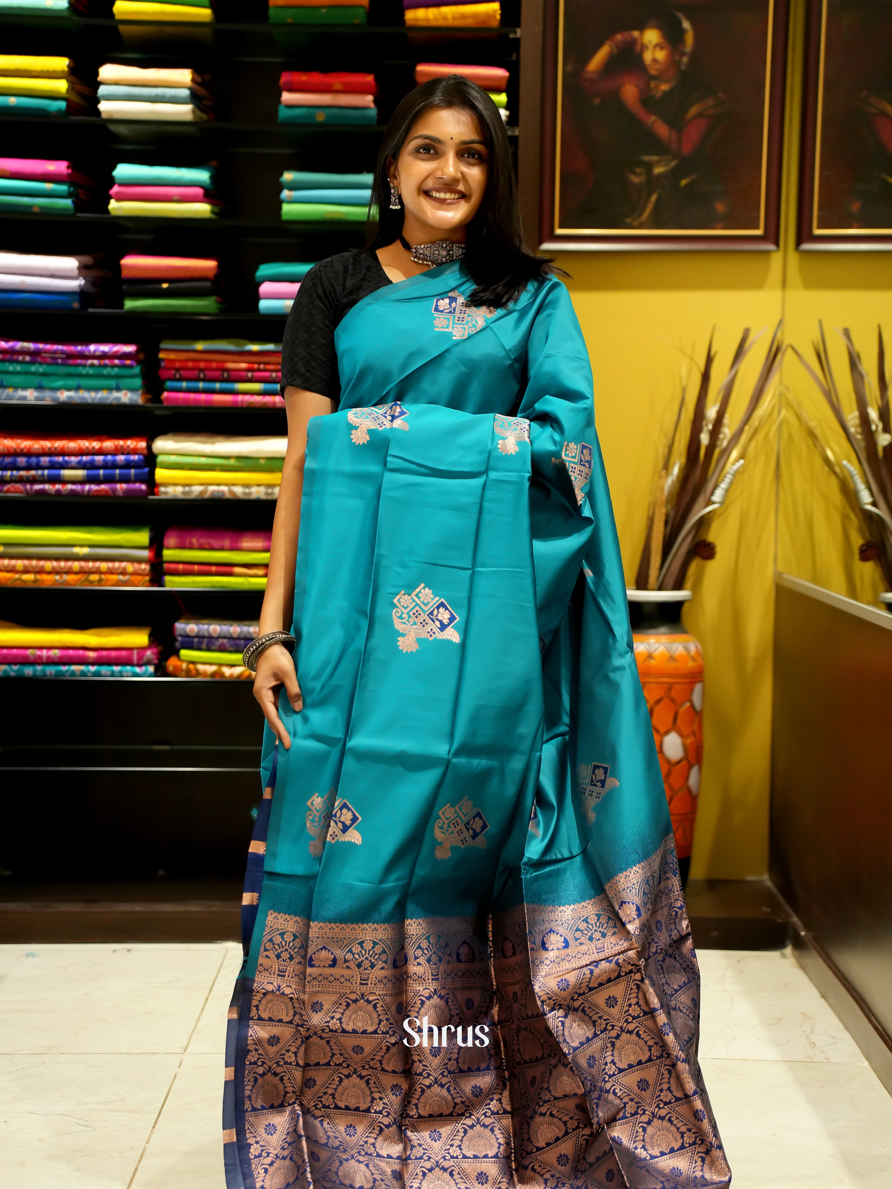 Peacock Neck And Blue - Semi Soft Silk Saree