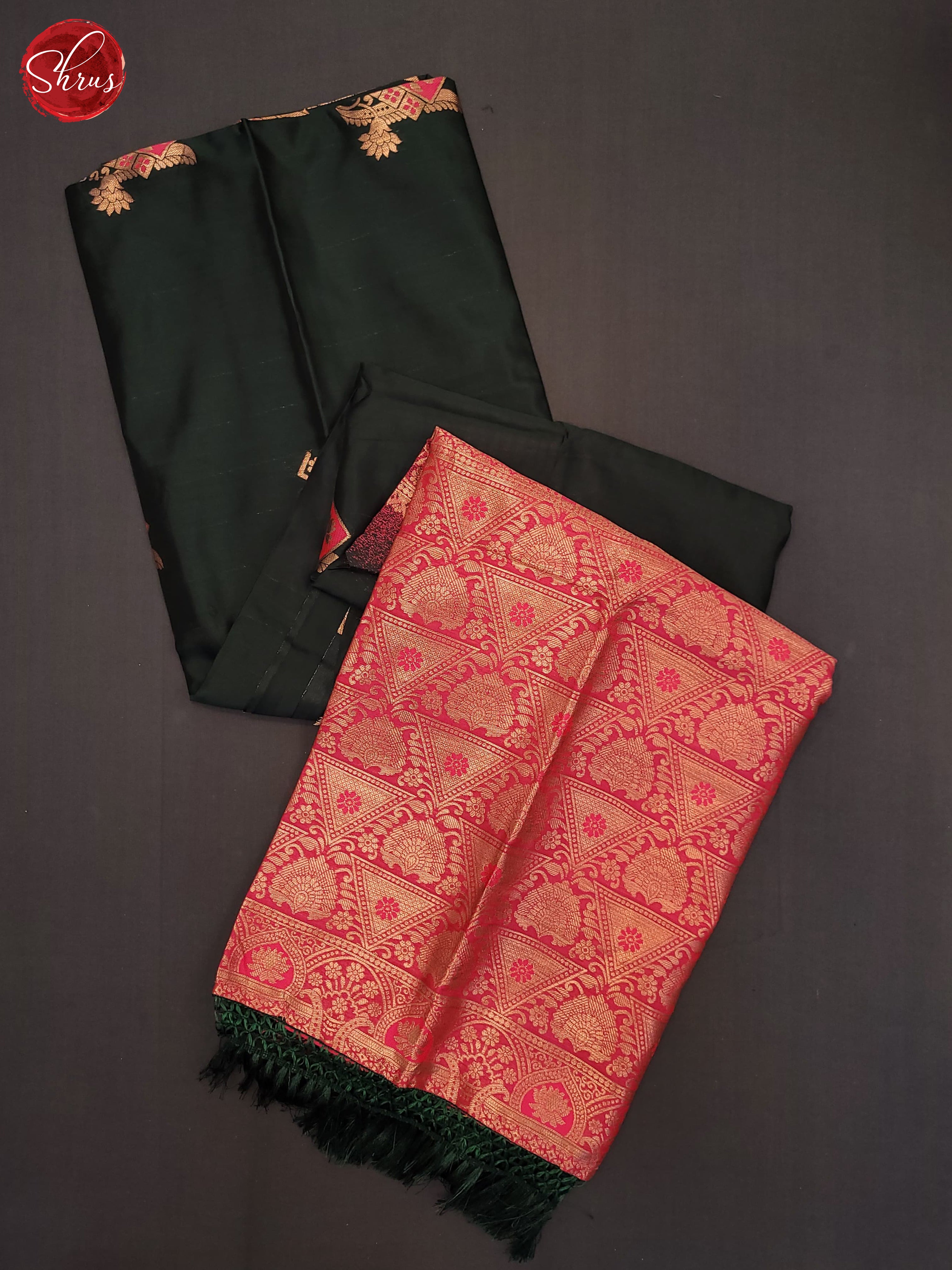 Bottle Green & Pink- Semi Softsilk Saree - Shop on ShrusEternity.com