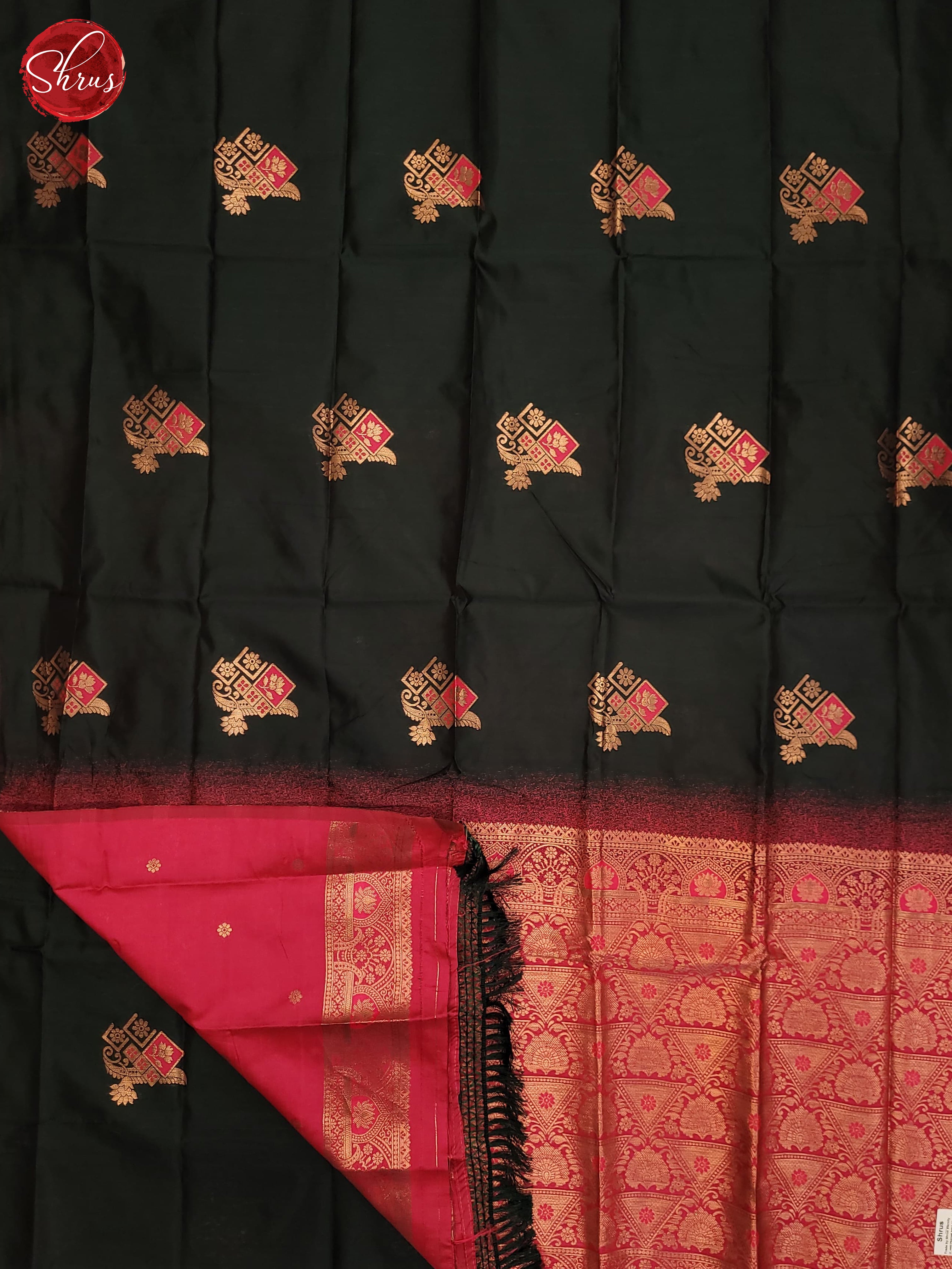 Bottle Green & Pink- Semi Softsilk Saree - Shop on ShrusEternity.com