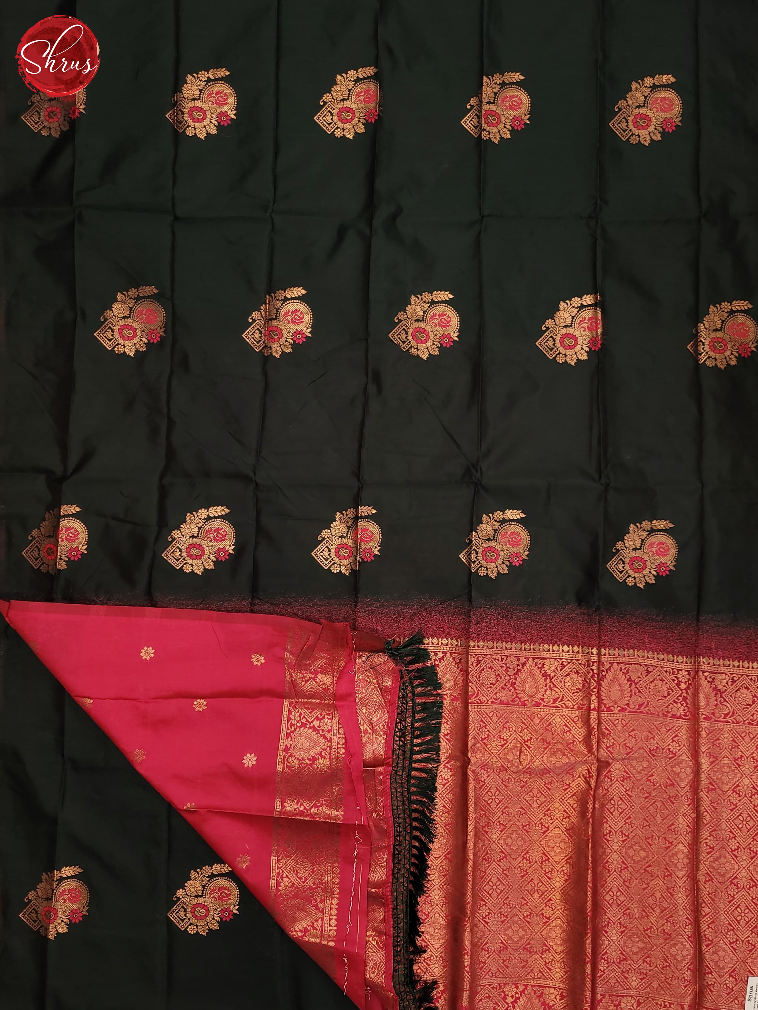 Bottle Green & Pink - Semi Softsilk Saree - Shop on ShrusEternity.com