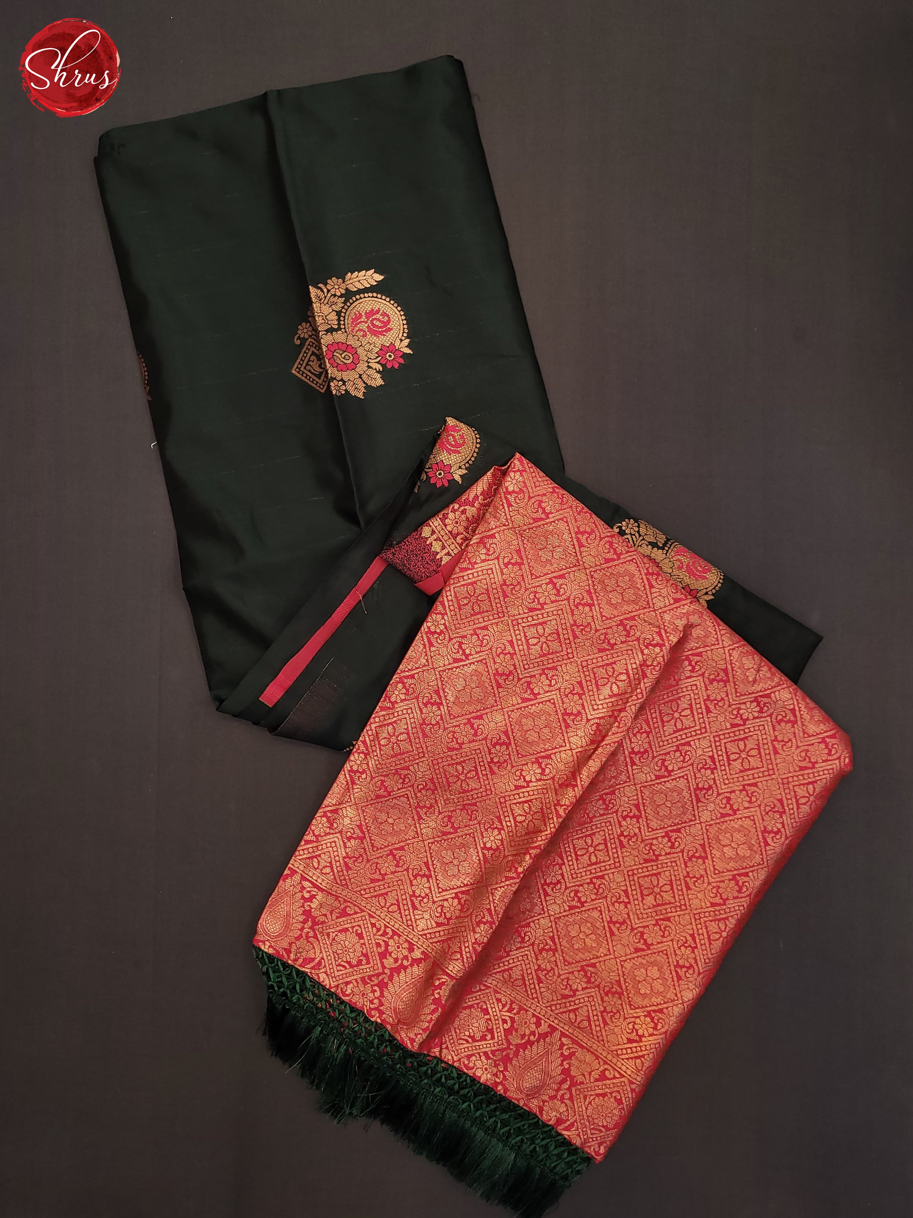 Bottle Green & Pink - Semi Softsilk Saree - Shop on ShrusEternity.com