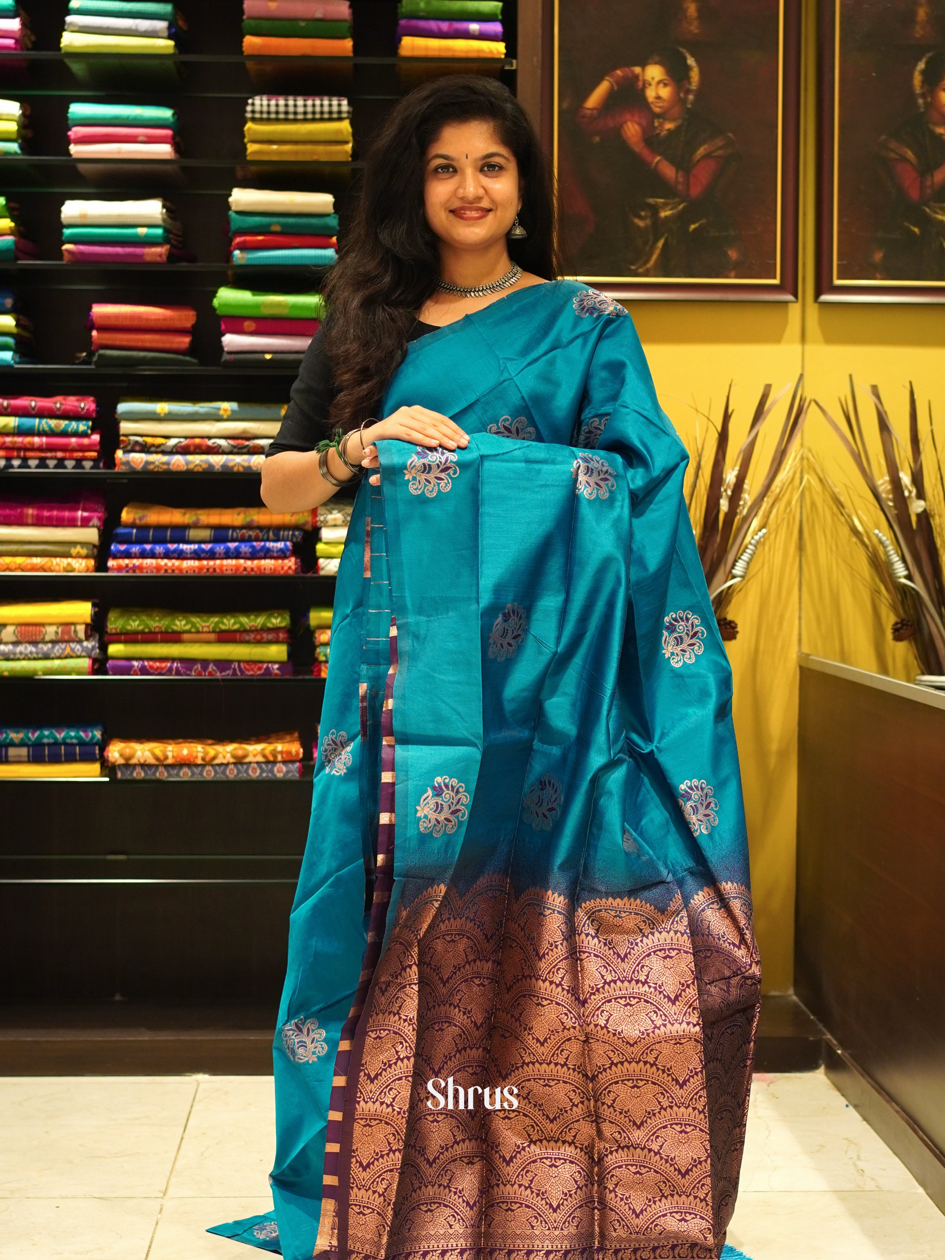 Blue And Deep Wine- Semi Soft Silk Saree