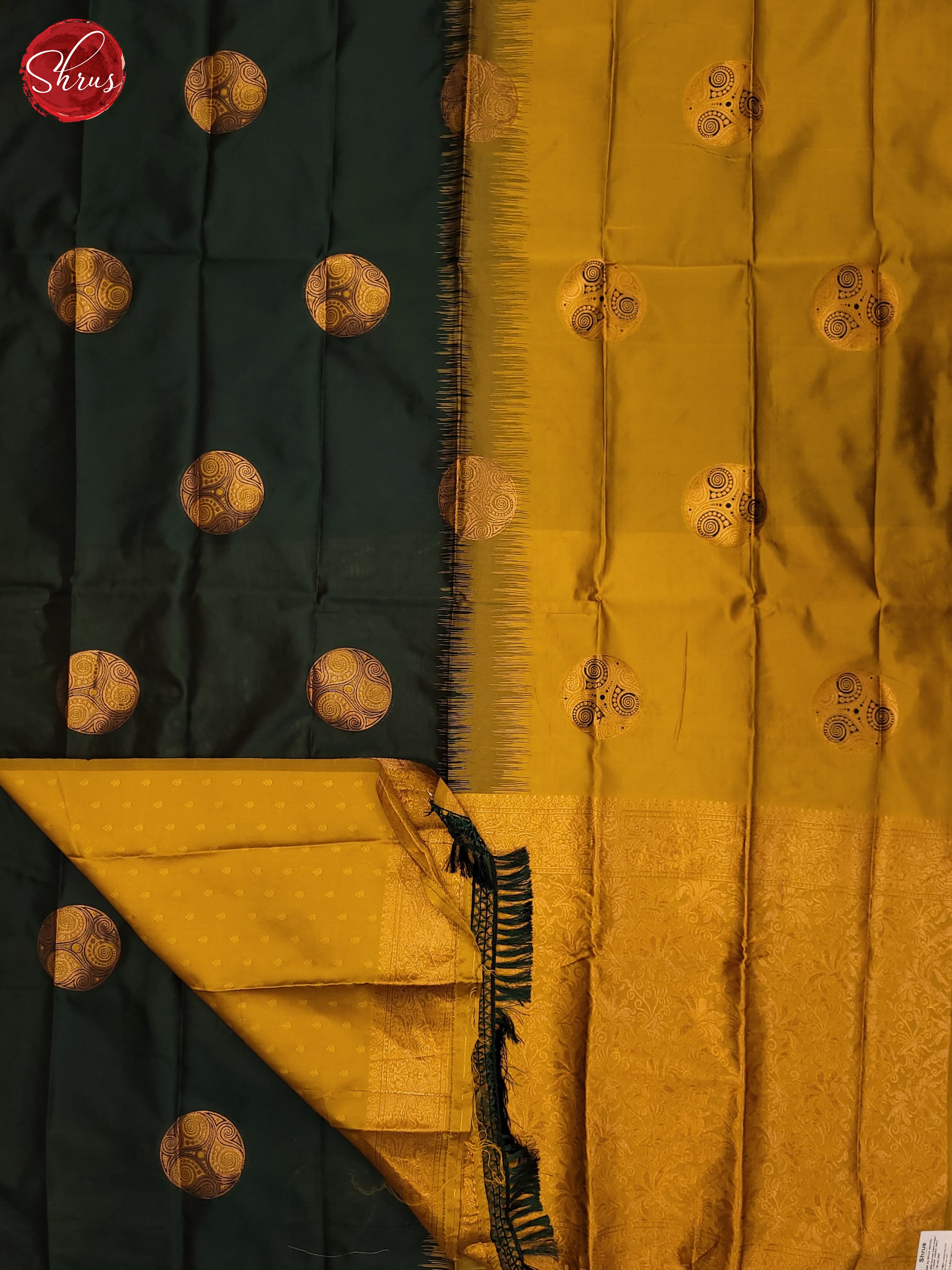 Bottle Green & Mustard - Semi Softsilk Saree - Shop on ShrusEternity.com