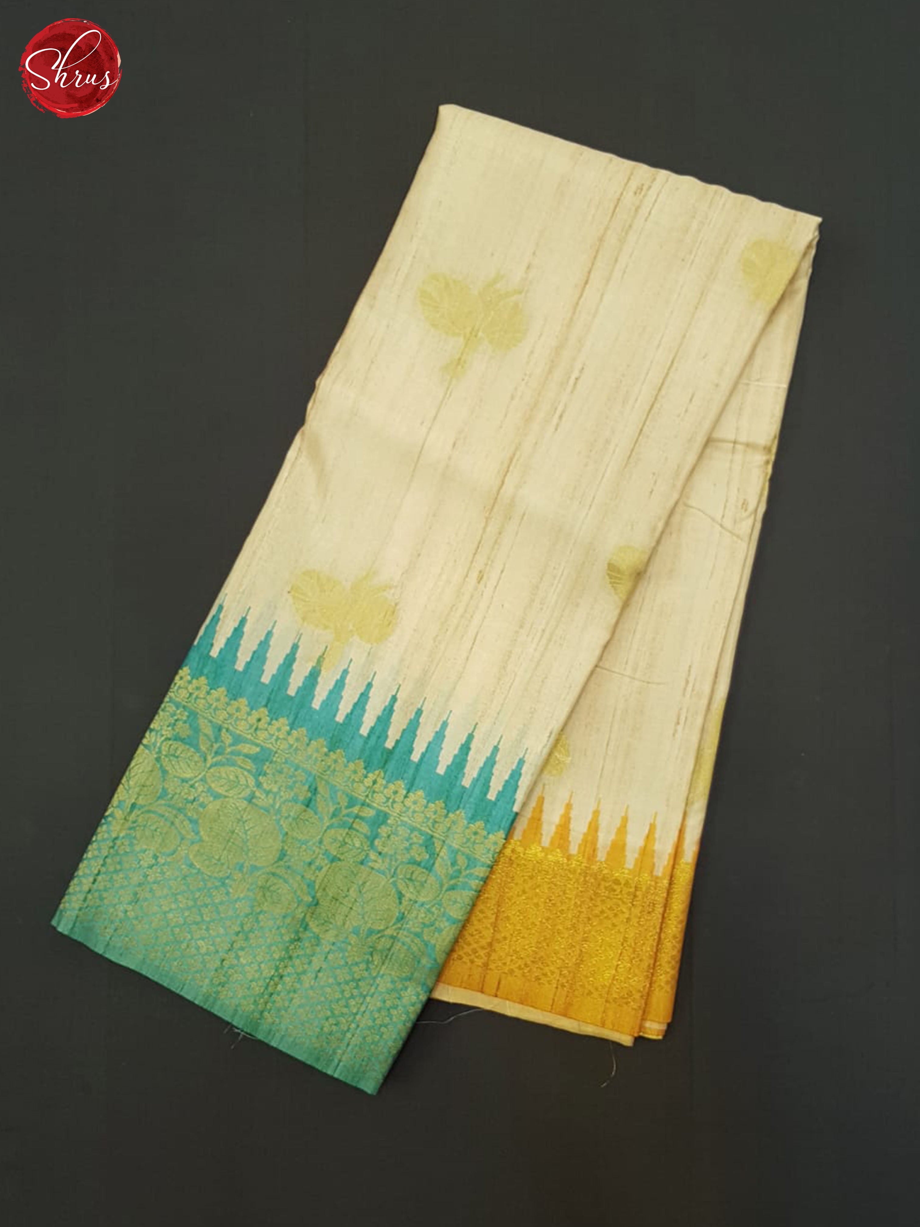 Beige & Blue - Semi Rawsilk Saree - Shop on ShrusEternity.com