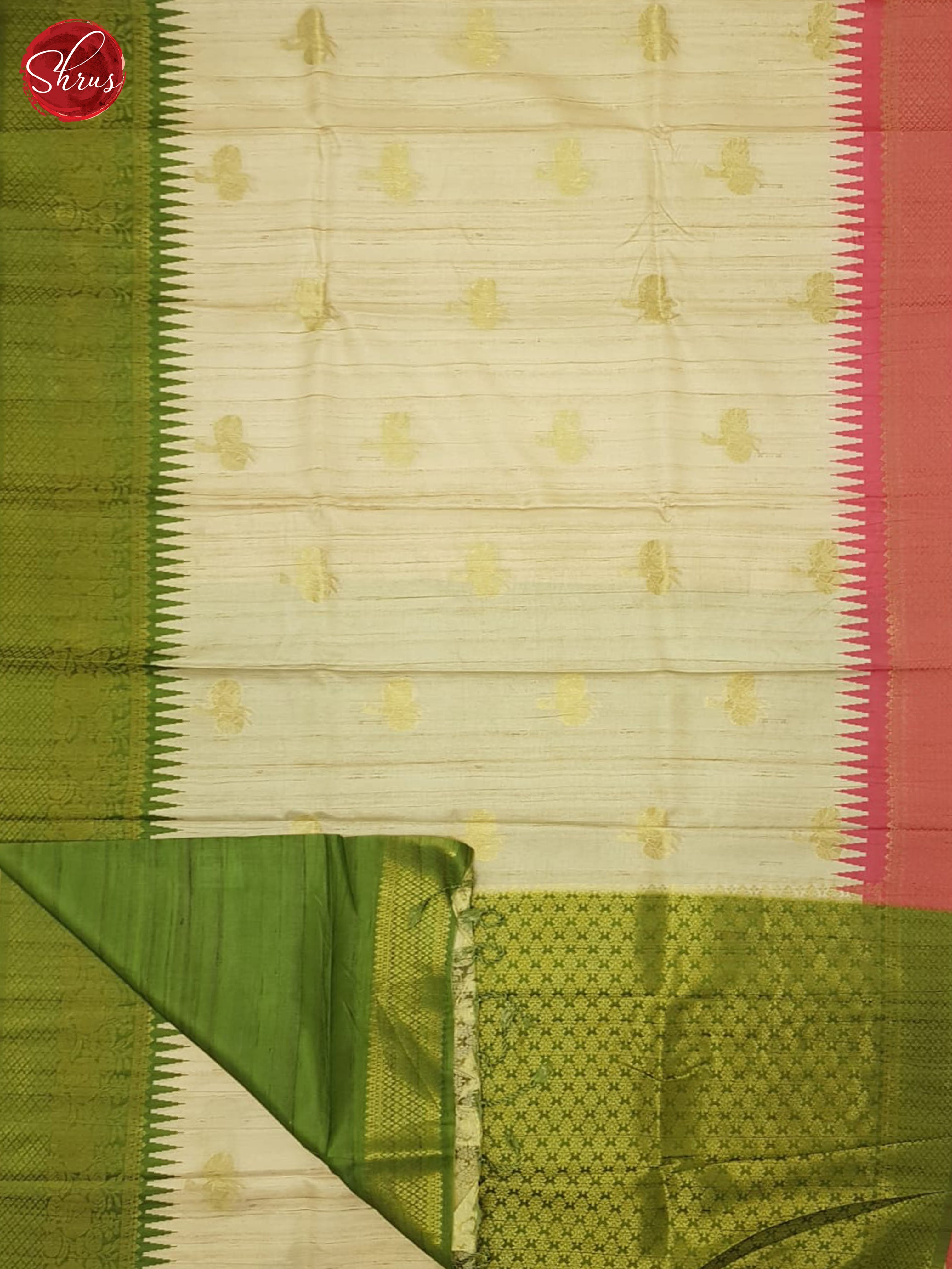 Beige & Green - Semi Rawsilk Saree - Shop on ShrusEternity.com